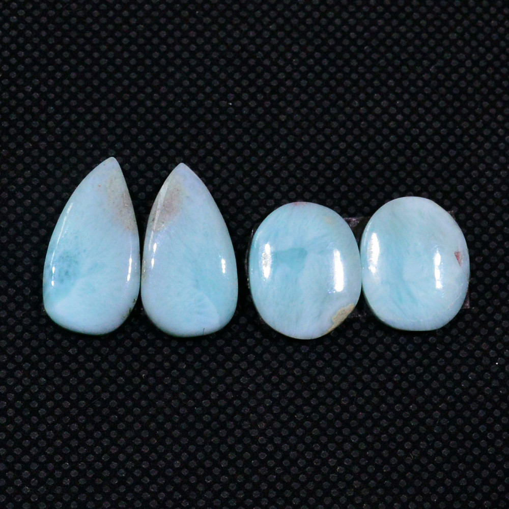 Image of 2 Pairs 35Cts Natural Blue Larimar Designer Cabochon Gemstone Earring Pair 20x10 14x11mm #19115