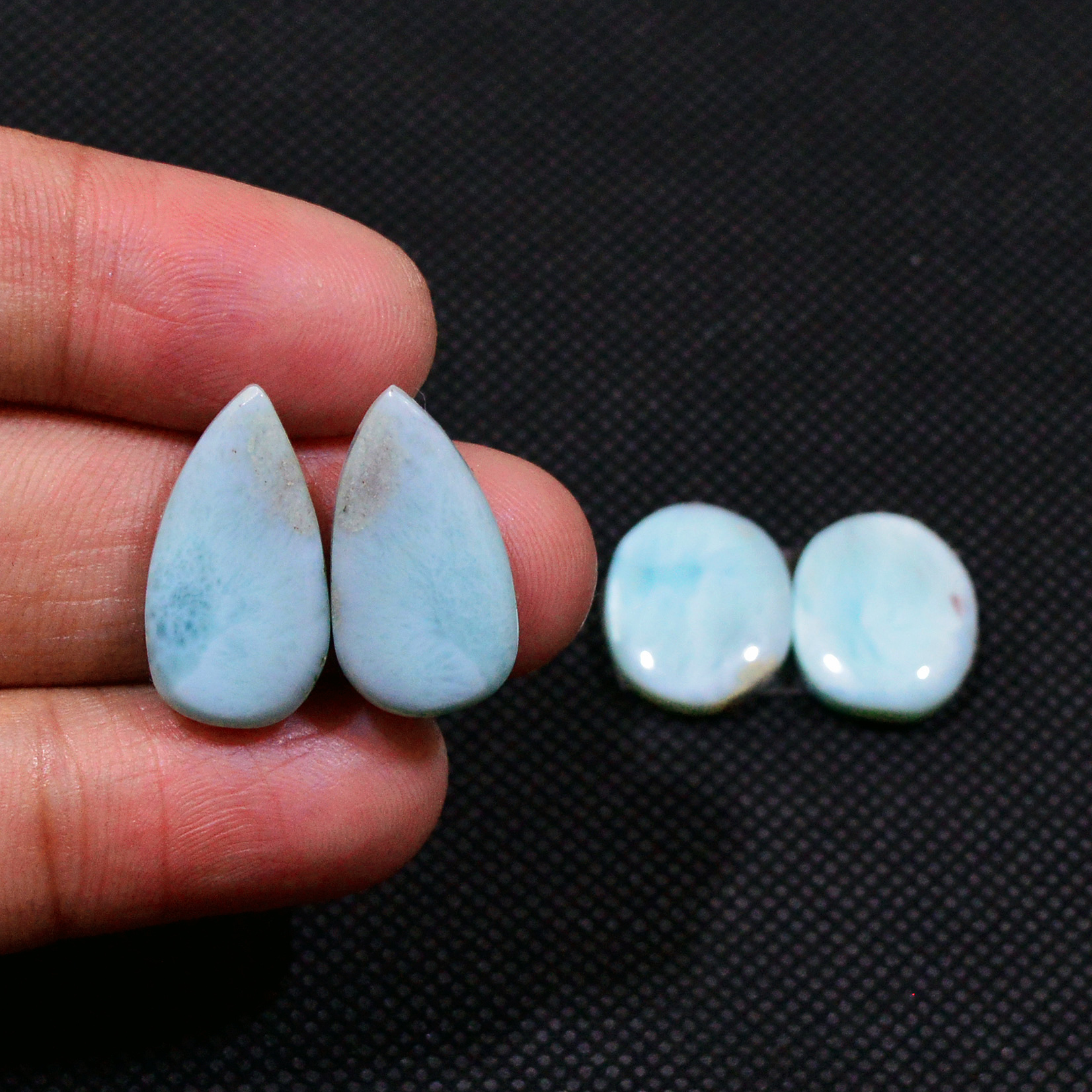 2 Pairs 35Cts Natural Blue Larimar Designer Cabochon Gemstone Earring Pair 20x10 14x11mm 19115