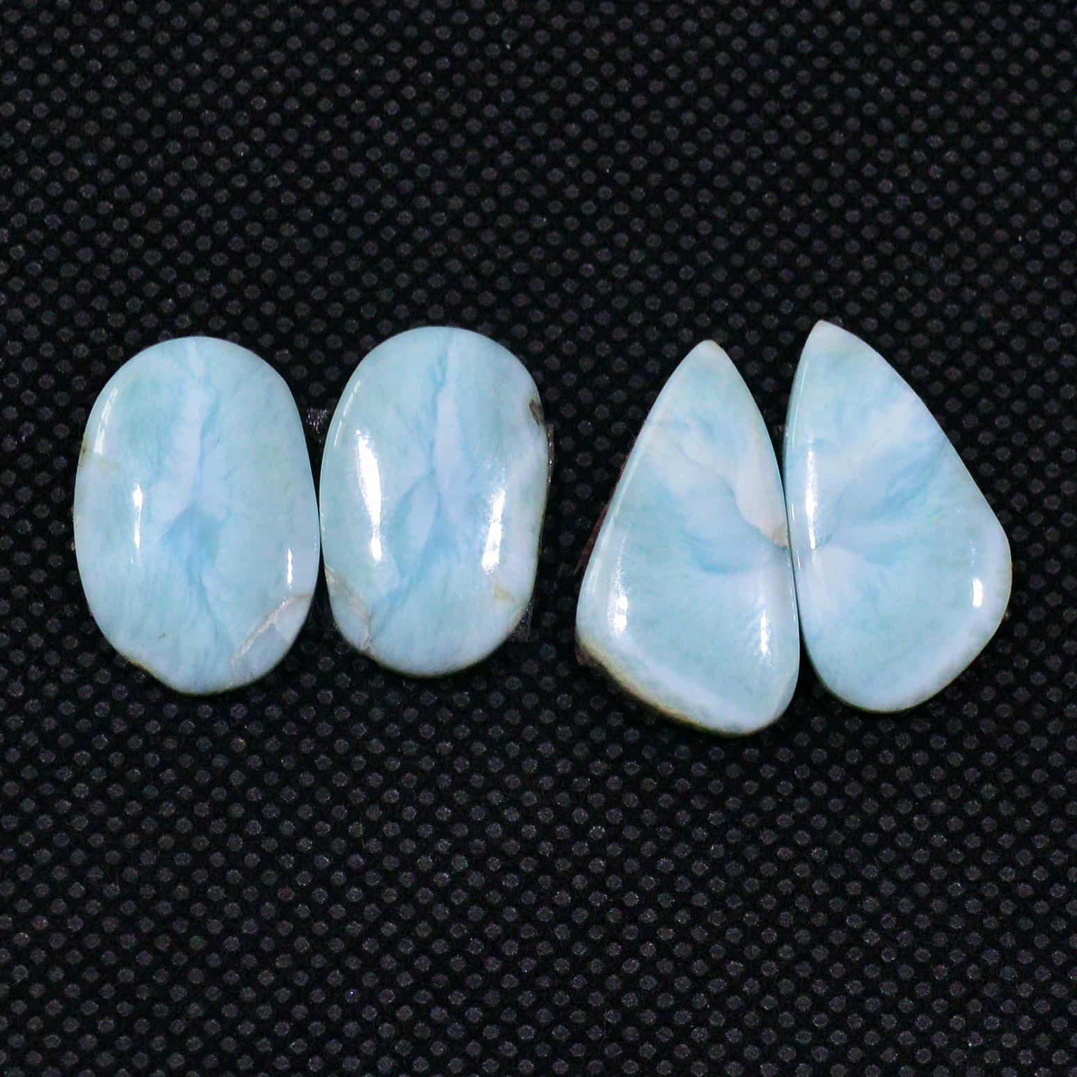 2 Pairs 34Cts Natural Blue Larimar Designer Cabochon Gemstone Earring Pair 20x10 17x10mm 19116
