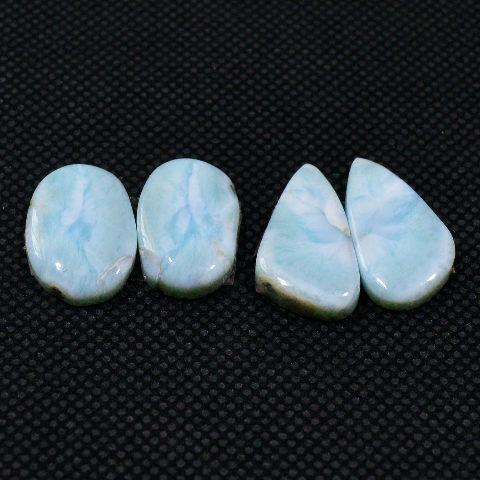 2 Pairs 34Cts Natural Blue Larimar Designer Cabochon Gemstone Earring Pair 20x10 17x10mm 19116