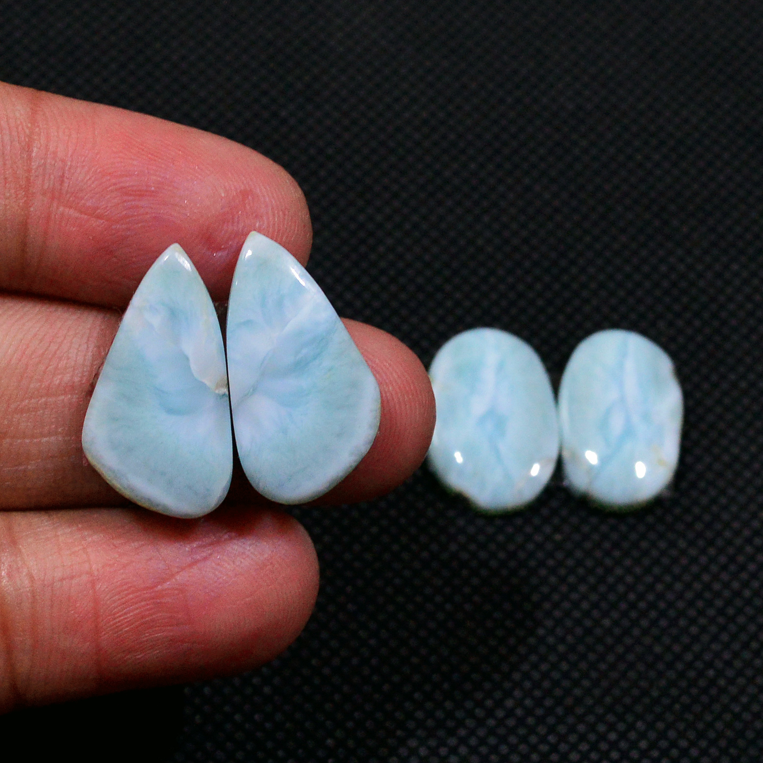 2 Pairs 34Cts Natural Blue Larimar Designer Cabochon Gemstone Earring Pair 20x10 17x10mm 19116
