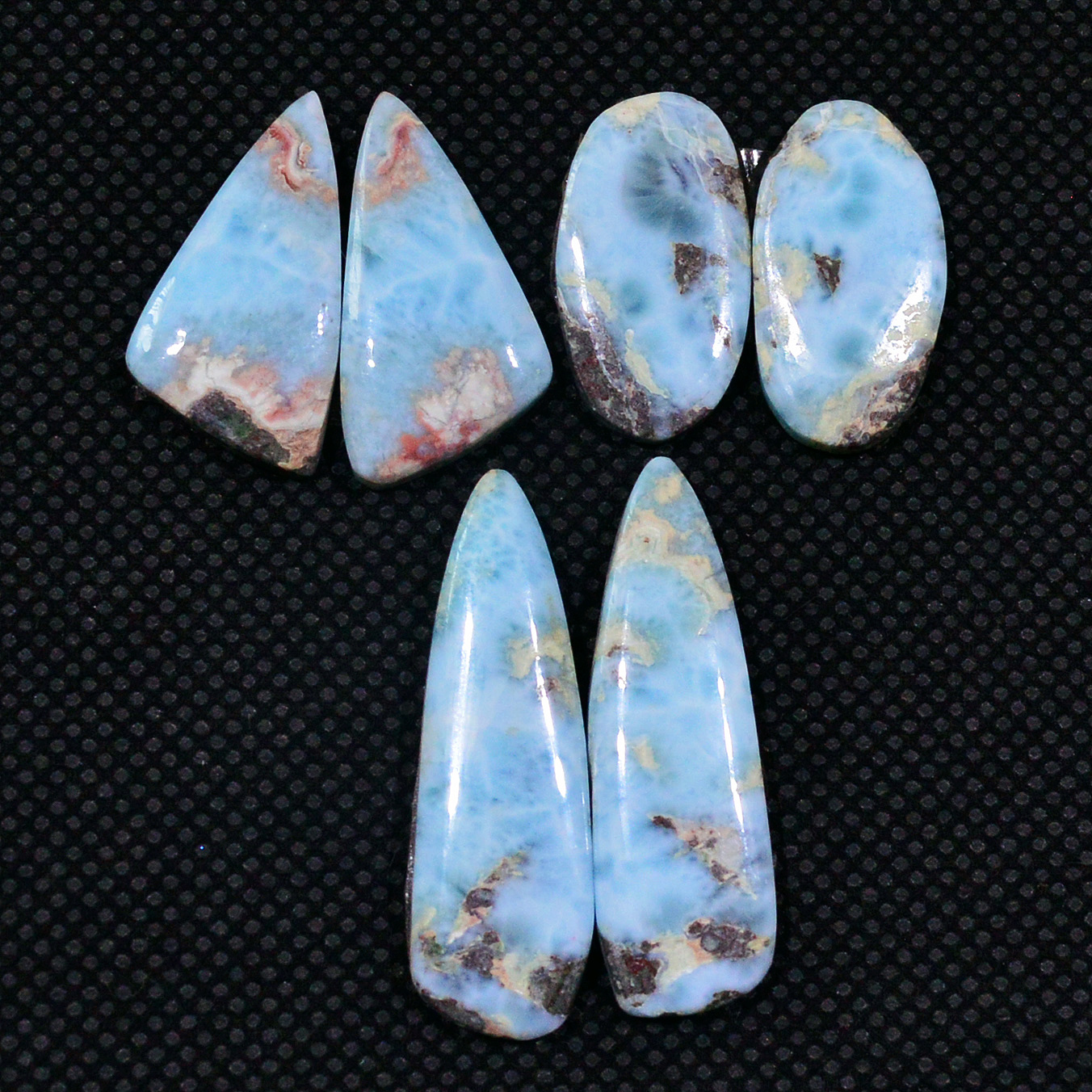 3 Pairs 60Cts Natural Blue Larimar Designer Cabochon Gemstone Earring Pair 30x8 19x9mm 19117