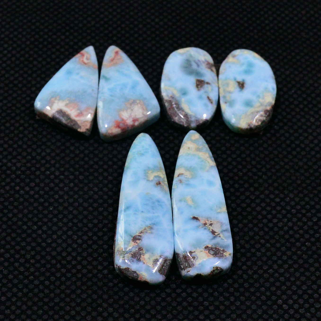 3 Pairs 60Cts Natural Blue Larimar Designer Cabochon Gemstone Earring Pair 30x8 19x9mm 19117
