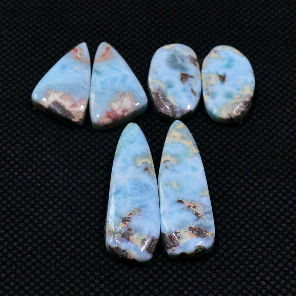 Image of 3 Pairs 60Cts Natural Blue Larimar Designer Cabochon Gemstone Earring Pair 30x8  19x9mm #19117