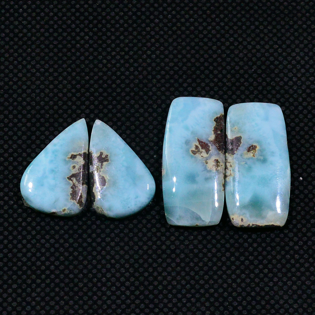 2 Pairs 50Cts Natural Blue Larimar Designer Cabochon Gemstone Earring Pair 25x10 18x11mm 19118
