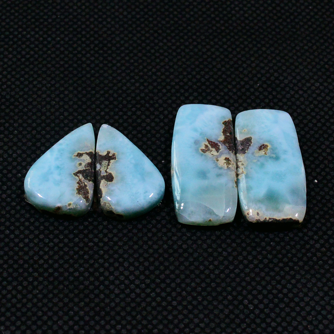 2 Pairs 50Cts Natural Blue Larimar Designer Cabochon Gemstone Earring Pair 25x10 18x11mm 19118
