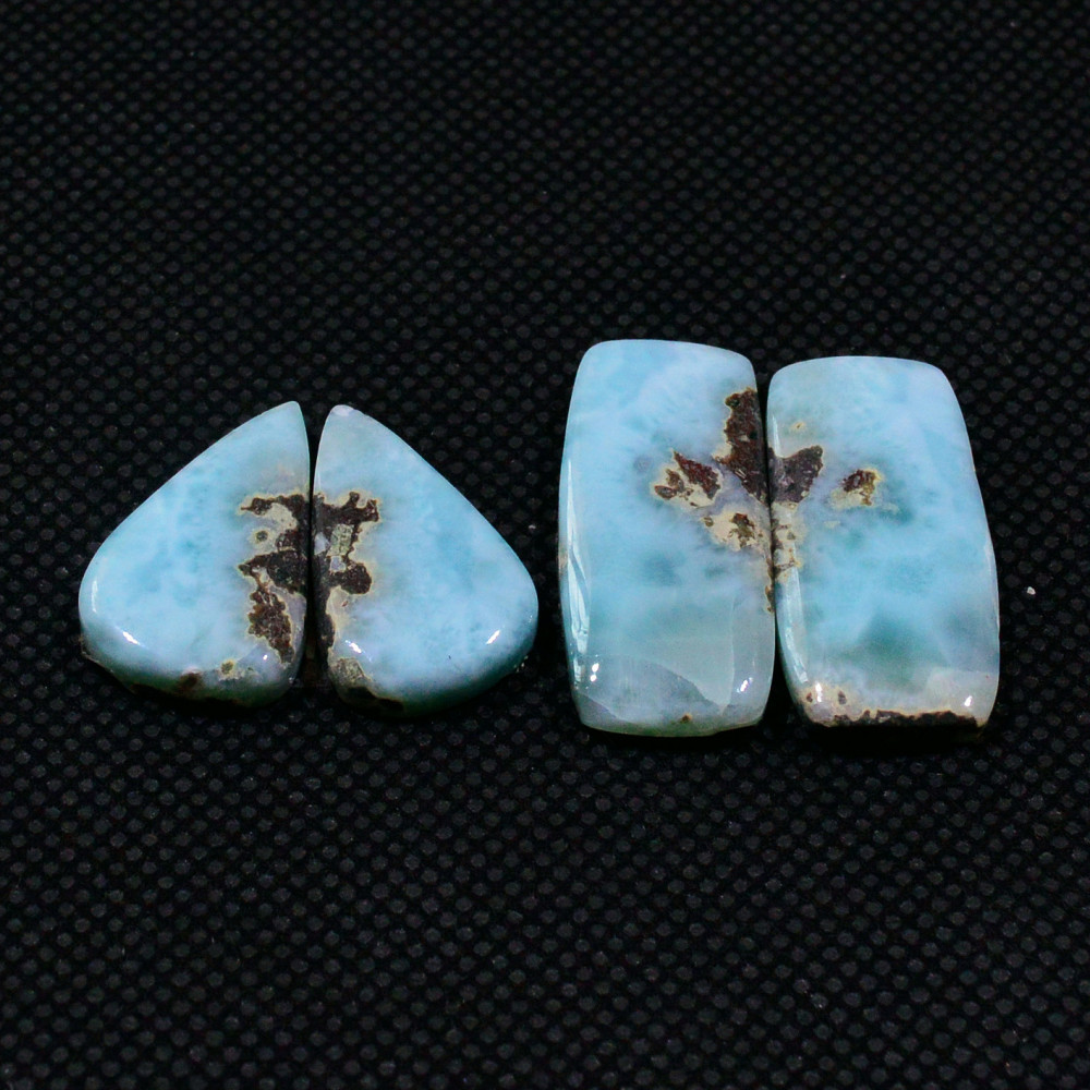 Image of 2 Pairs 50Cts Natural Blue Larimar Designer Cabochon Gemstone Earring Pair 25x10 18x11mm #19118