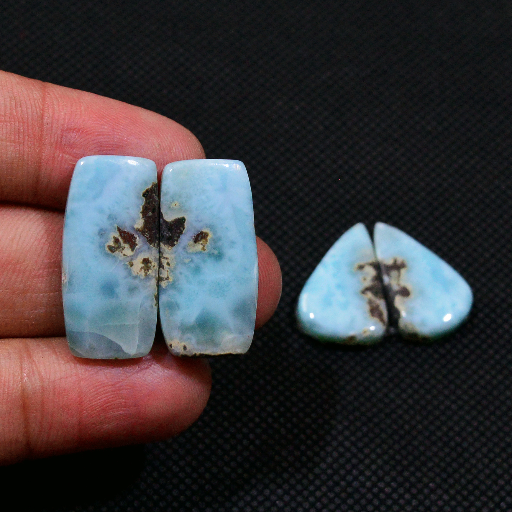 2 Pairs 50Cts Natural Blue Larimar Designer Cabochon Gemstone Earring Pair 25x10 18x11mm 19118