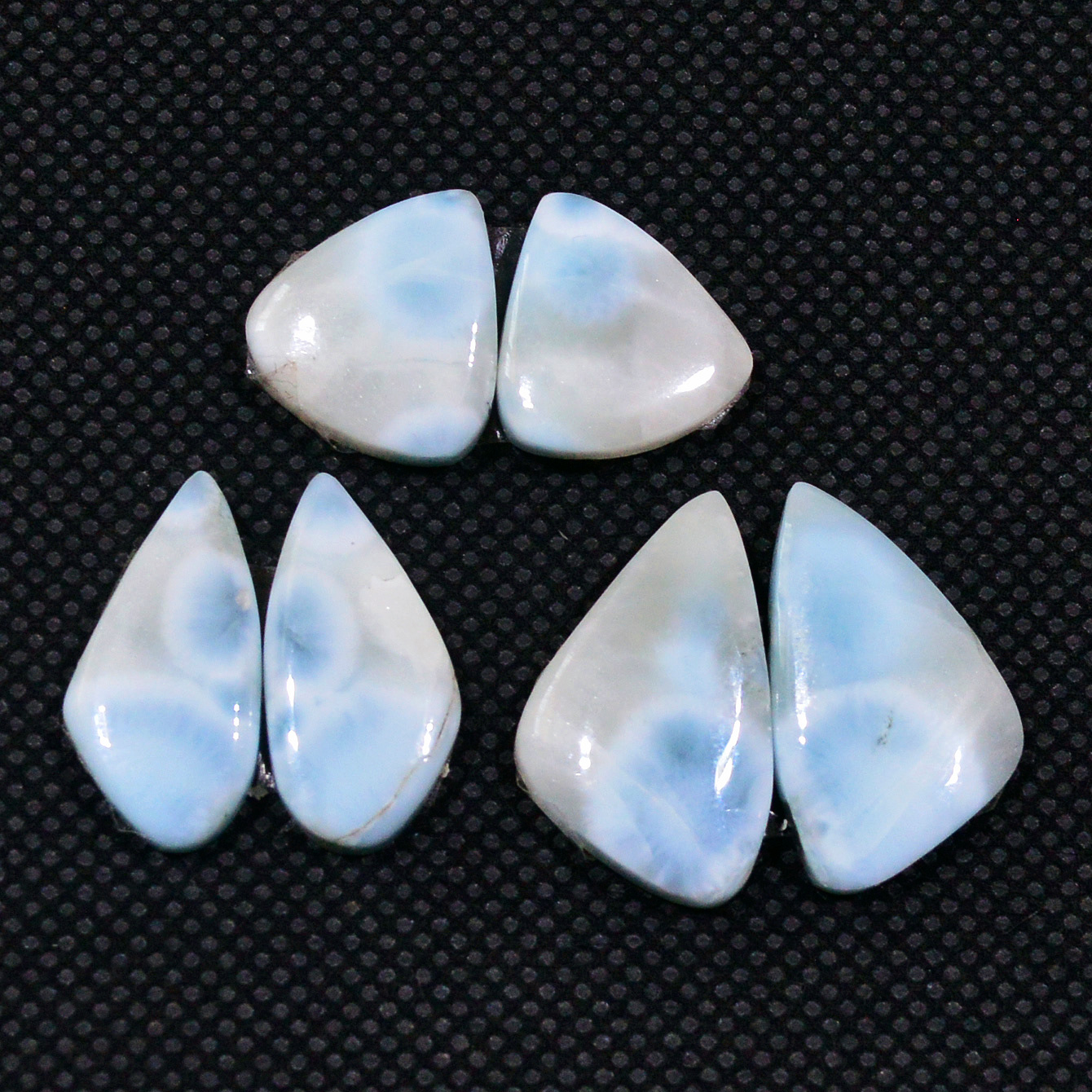 3 Pairs 47Cts Natural Larimar Gemstone Cabochon Pair Lot For Jewelry Making 18x12 13x12mm 19119