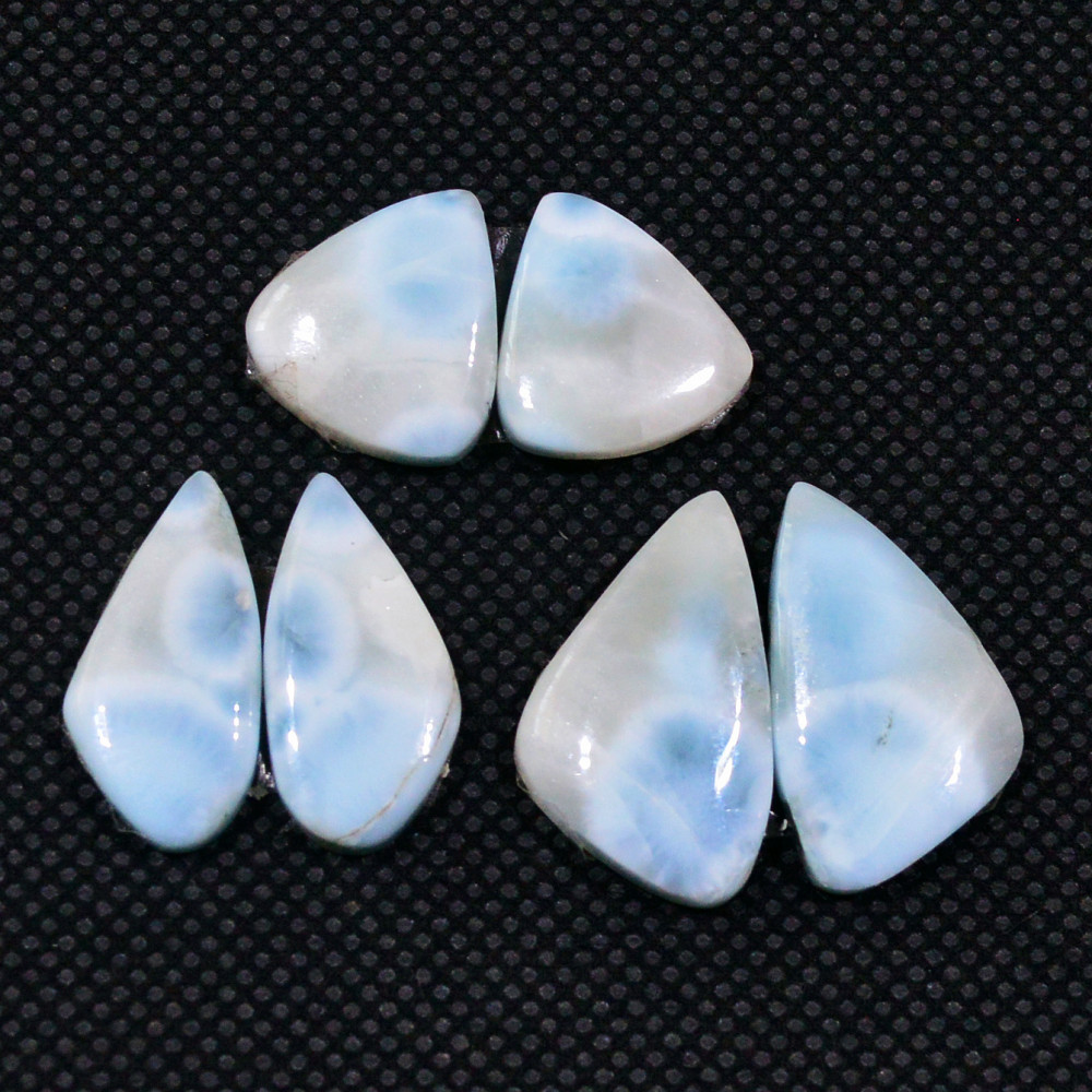 Image of 3 Pairs 47Cts Natural Larimar Gemstone Cabochon Pair Lot For Jewelry Making 18x12  13x12mm #19119