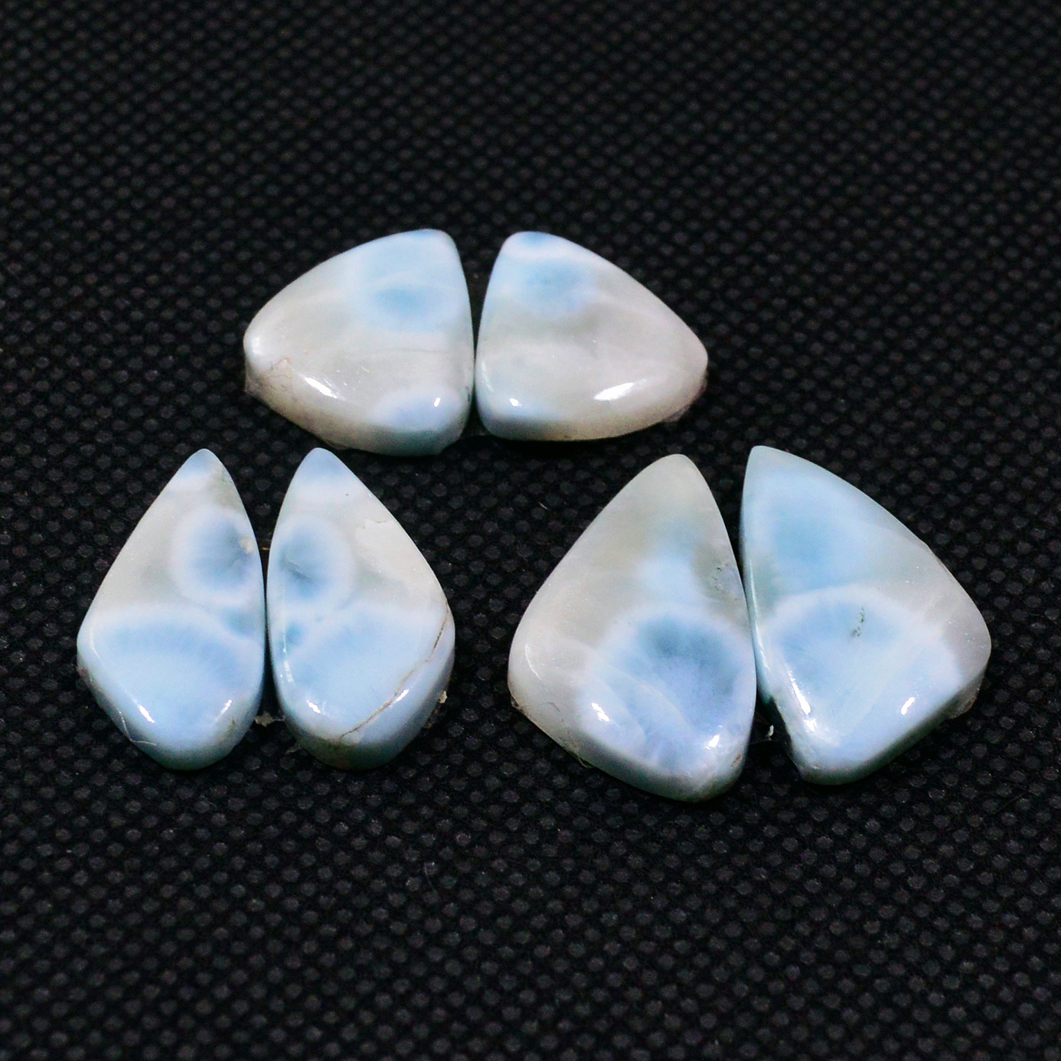 3 Pairs 47Cts Natural Larimar Gemstone Cabochon Pair Lot For Jewelry Making 18x12 13x12mm 19119