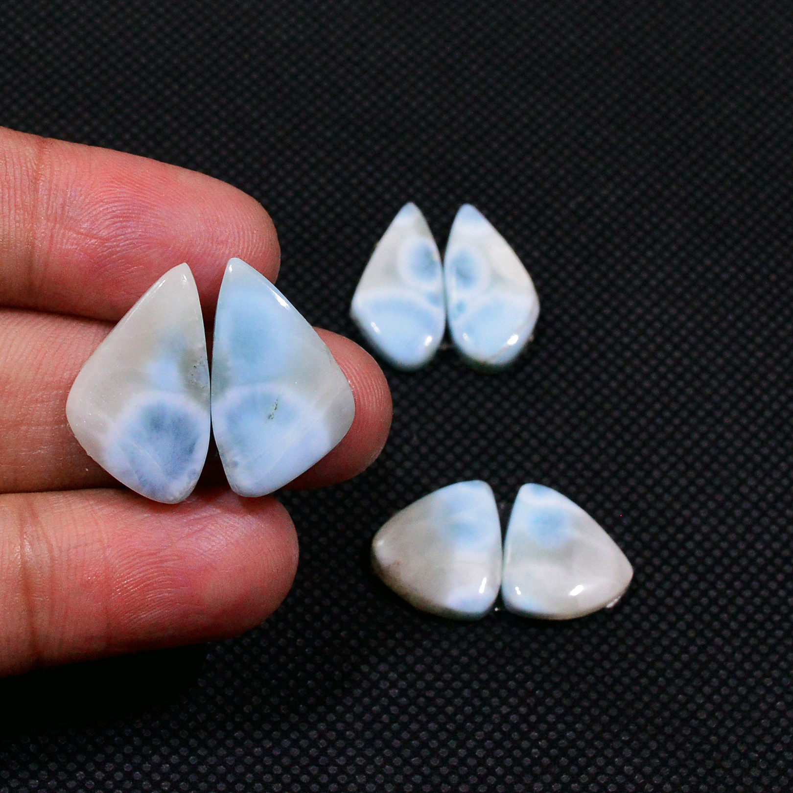 3 Pairs 47Cts Natural Larimar Gemstone Cabochon Pair Lot For Jewelry Making 18x12 13x12mm 19119