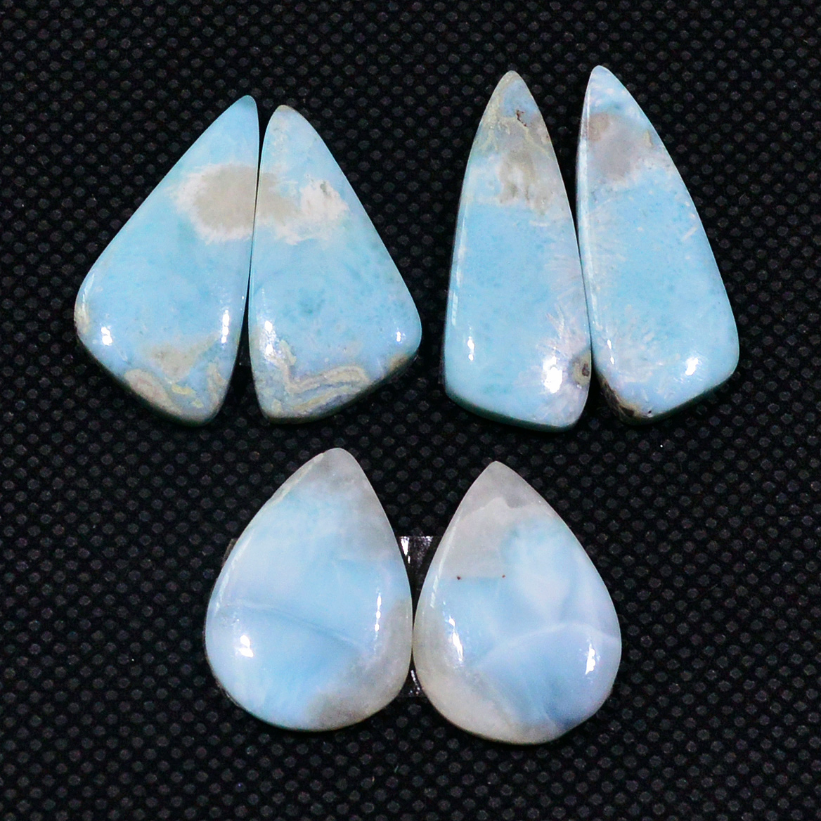 3 Pairs 64Cts Natural Larimar Gemstone Cabochon Pair Lot For Jewelry Making 26x9 19x13mm 19122
