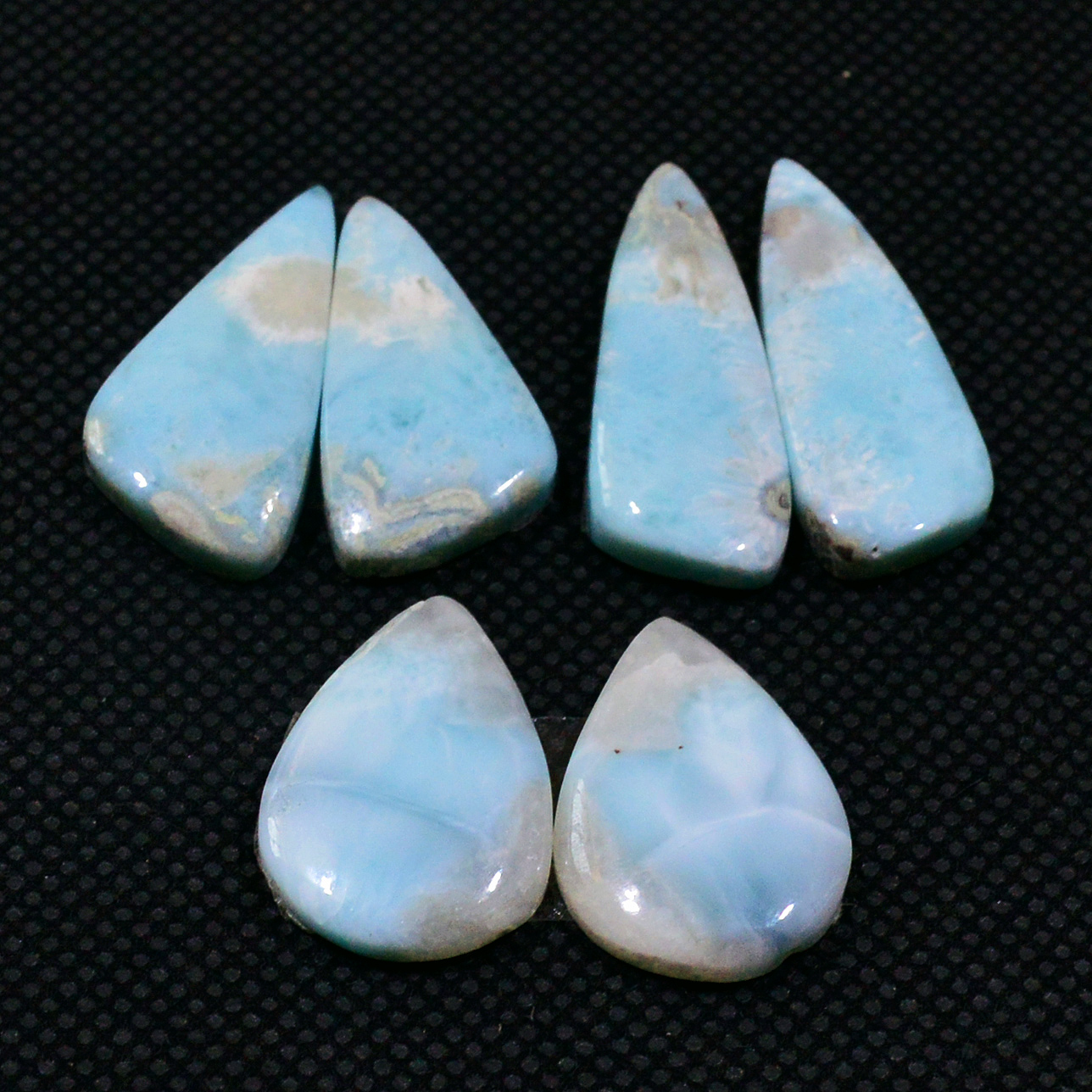 3 Pairs 64Cts Natural Larimar Gemstone Cabochon Pair Lot For Jewelry Making 26x9 19x13mm 19122