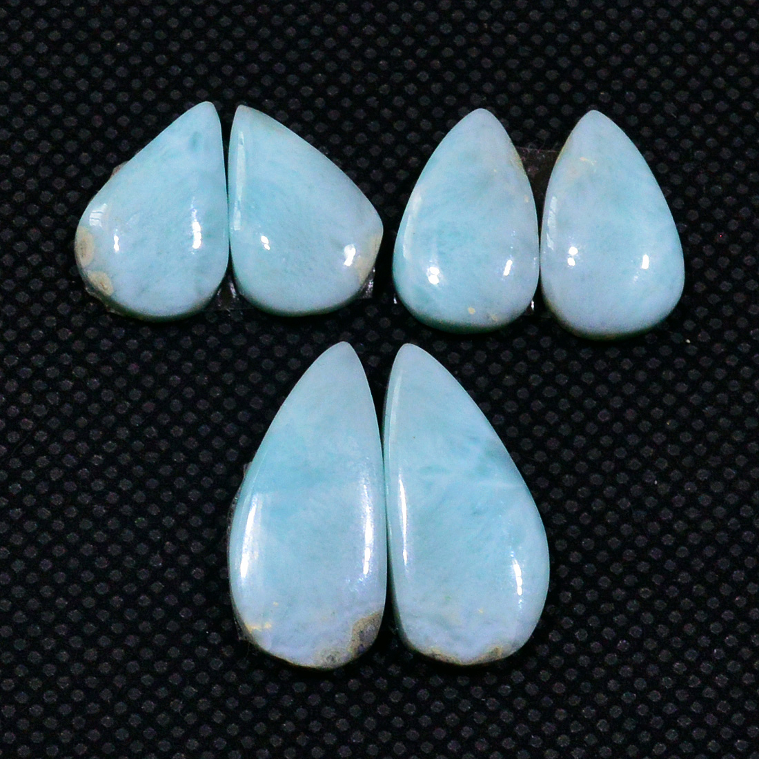 3 Pairs 425Cts Natural Larimar Gemstone Cabochon Pair Lot For Jewelry Making 20x8 13x8mm 19123