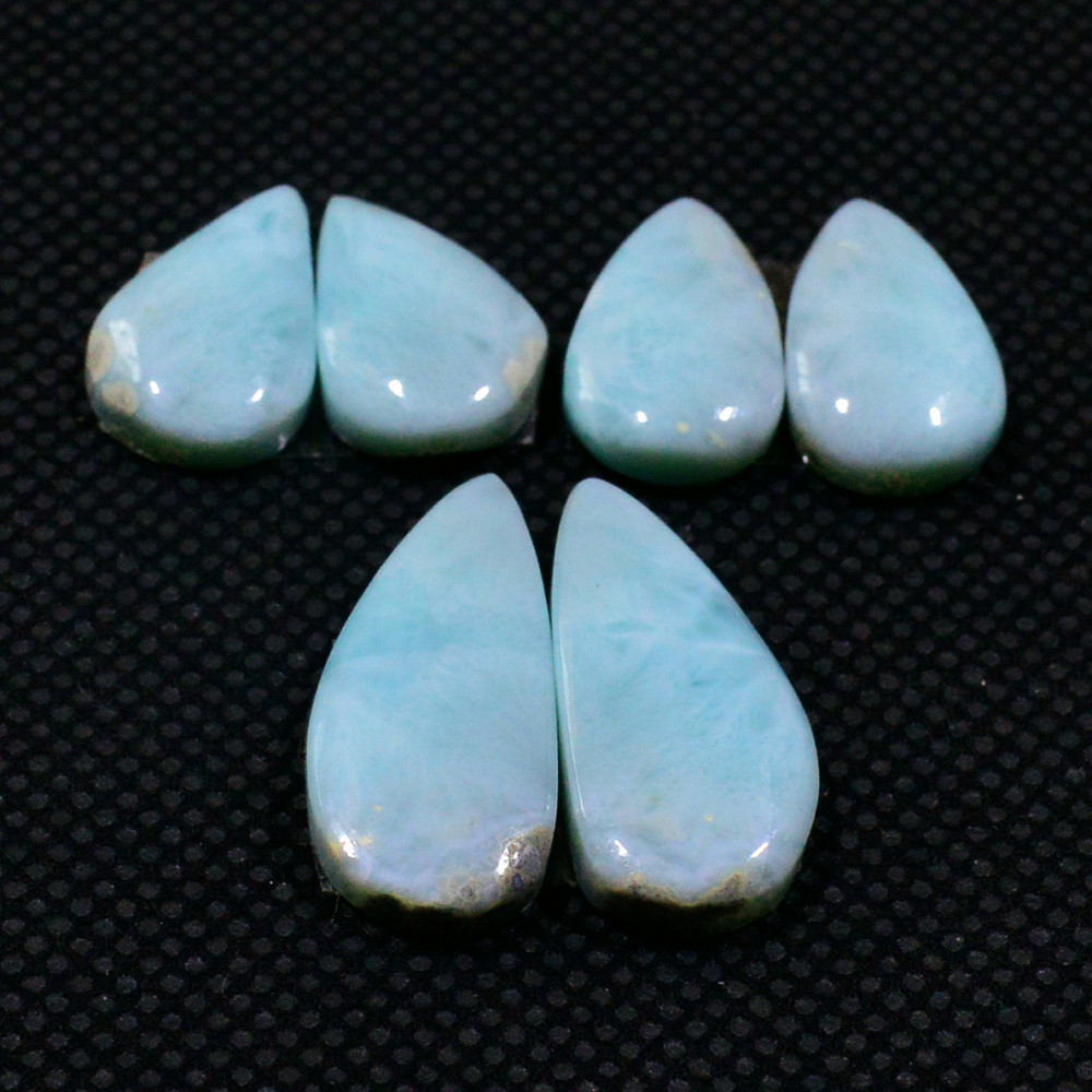 Image of 3 Pairs 42.5Cts Natural Larimar Gemstone Cabochon Pair Lot For Jewelry Making 20x8  13x8mm #19123