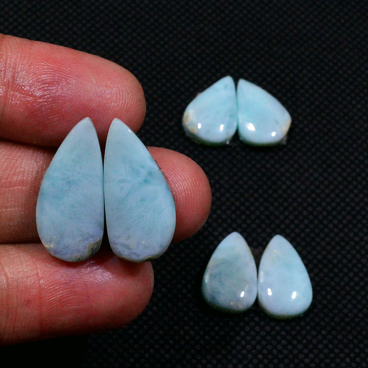3 Pairs 425Cts Natural Larimar Gemstone Cabochon Pair Lot For Jewelry Making 20x8  13x8mm 19123