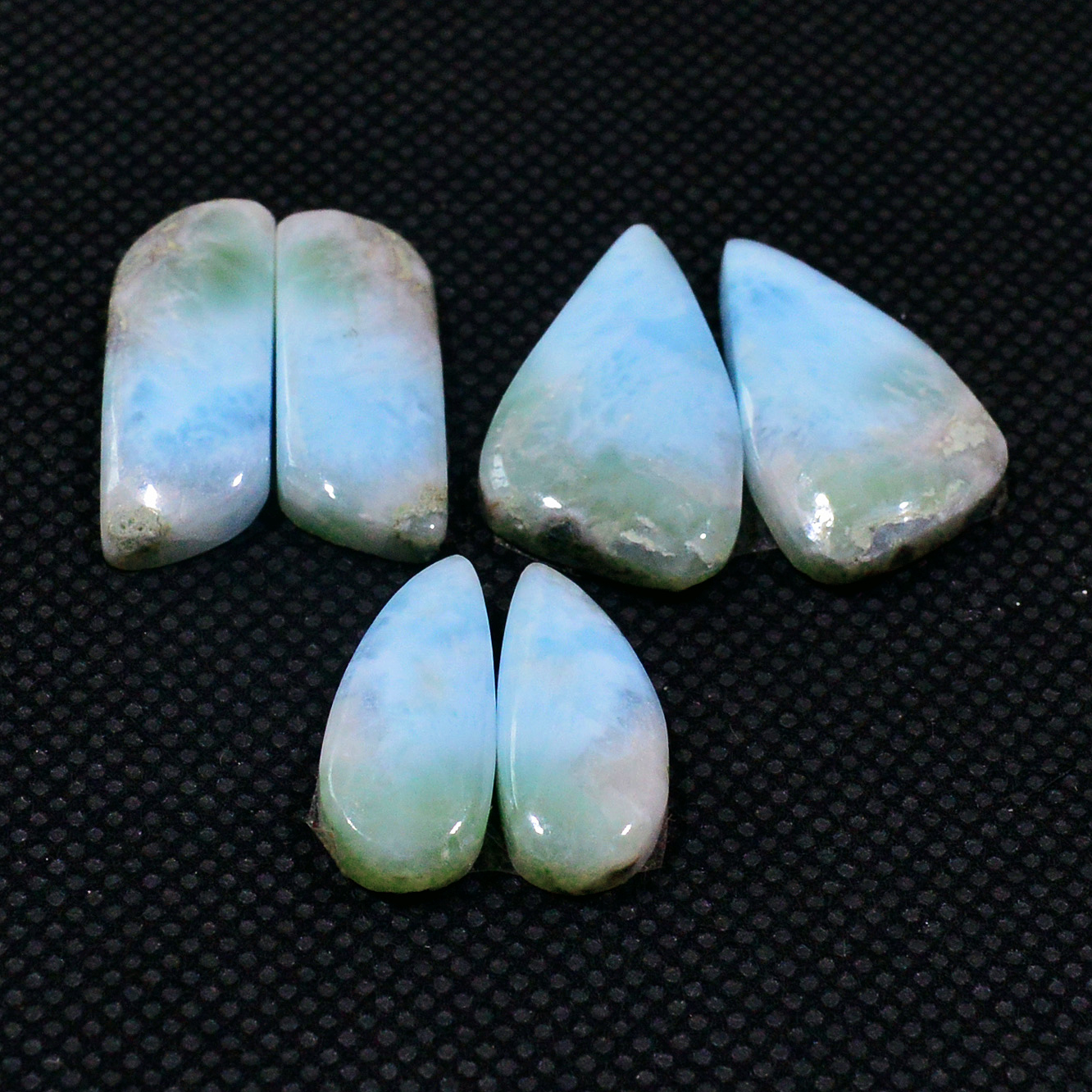 3 Pairs 53Cts Natural Larimar Gemstone Cabochon Pair Lot For Jewelry Making 20x12 16x6mm 19124