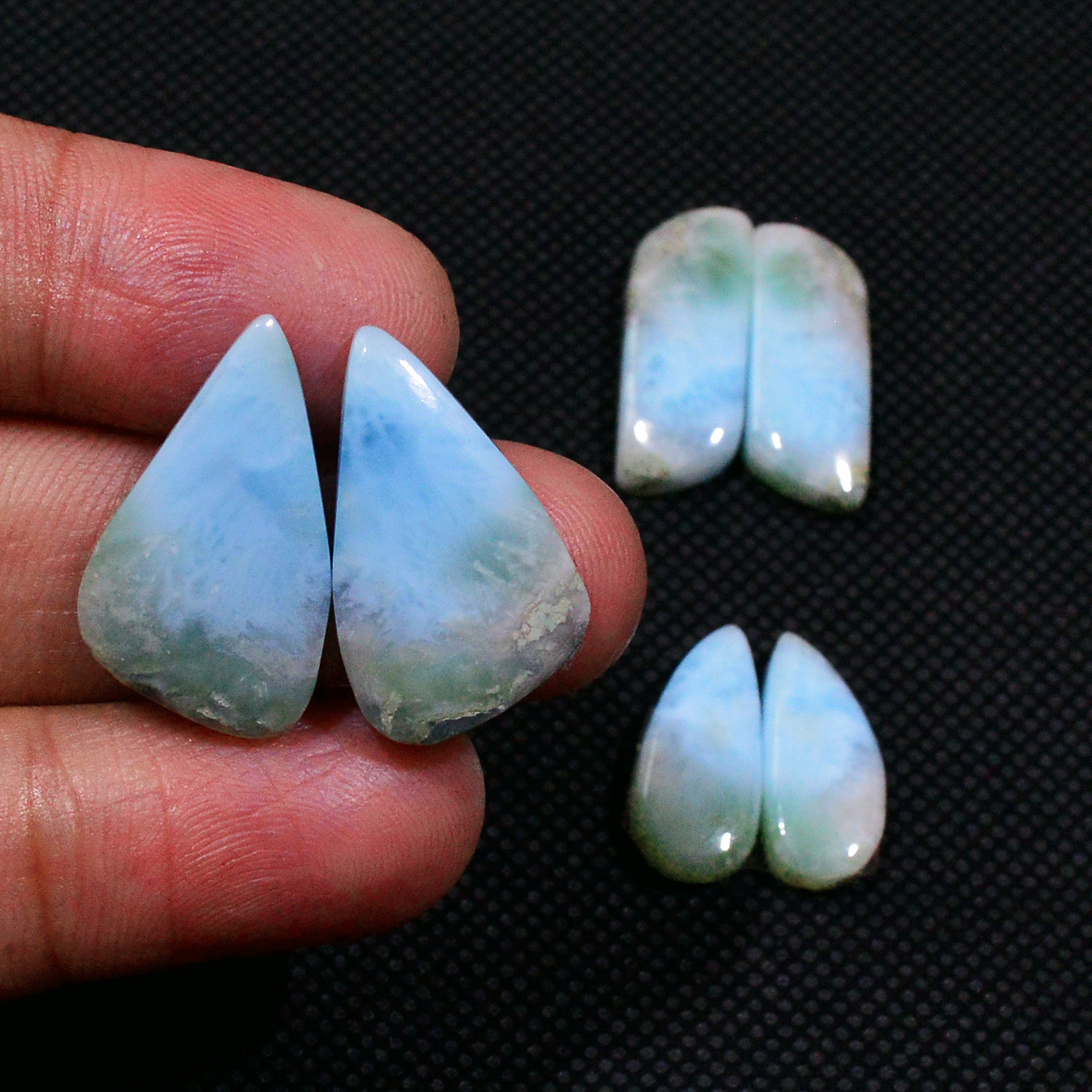 3 Pairs 53Cts Natural Larimar Gemstone Cabochon Pair Lot For Jewelry Making 20x12 16x6mm 19124