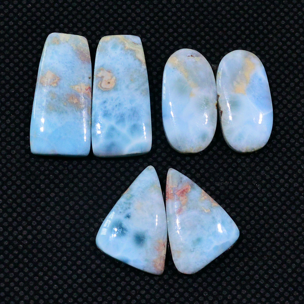 3 Pairs 63Cts Natural Larimar Gemstone Cabochon Pair Lot For Jewelry Making 22x9 17x12mm 19125