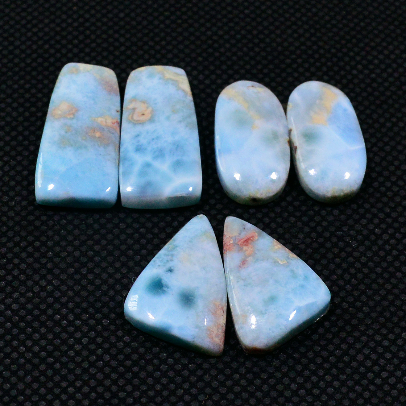 3 Pairs 63Cts Natural Larimar Gemstone Cabochon Pair Lot For Jewelry Making 22x9 17x12mm 19125