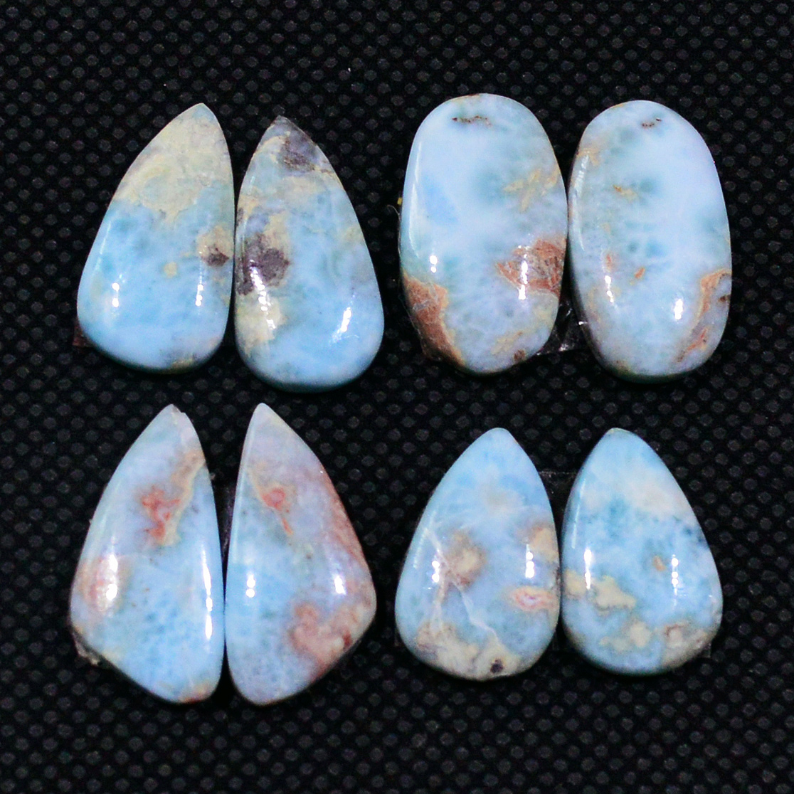 4 Pairs 58Cts Natural Larimar Gemstone Cabochon Pair Lot For Jewelry Making 18x9 9x9mm 19126