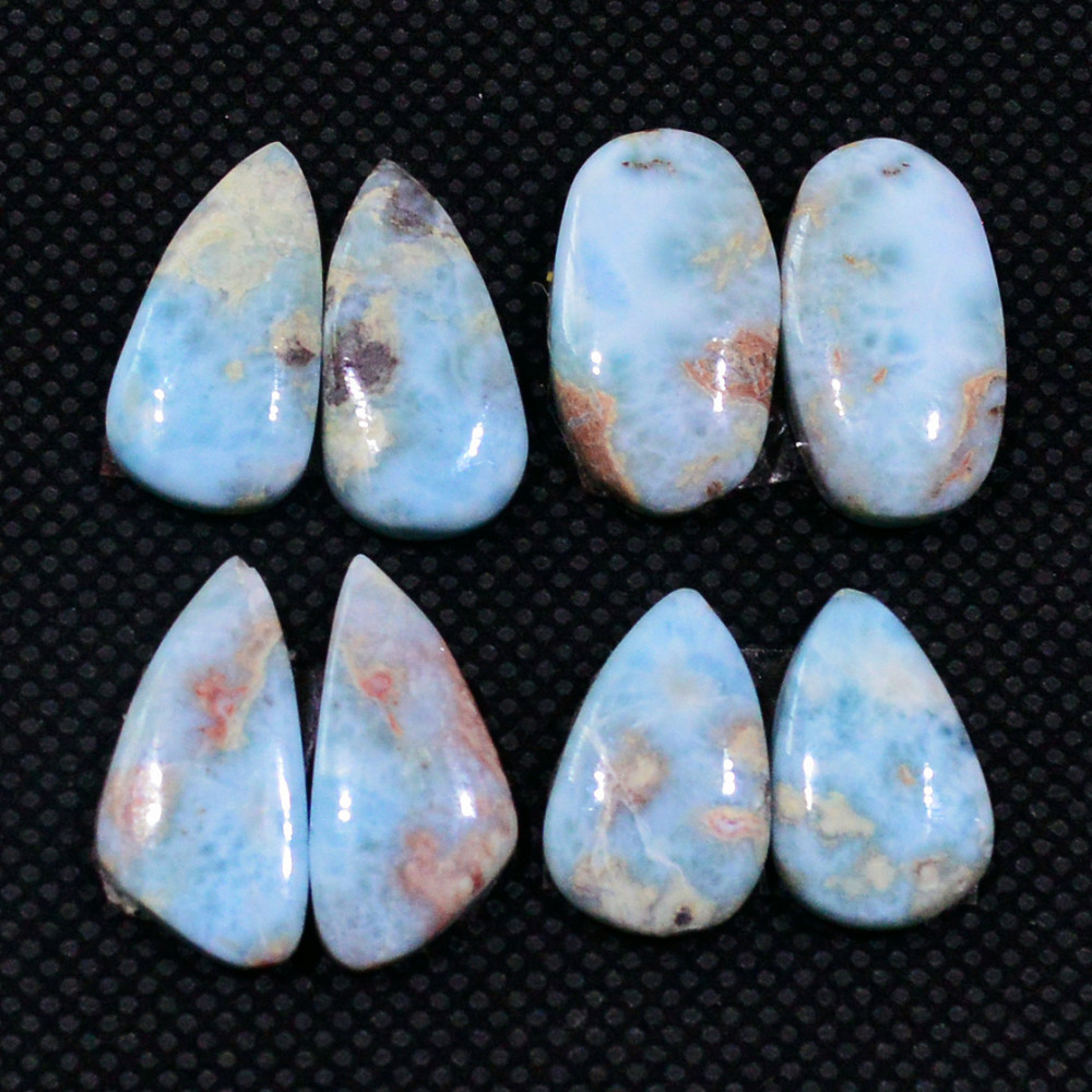 Image of 4 Pairs 58Cts Natural Larimar Gemstone Cabochon Pair Lot For Jewelry Making 18x9  9x9mm #19126