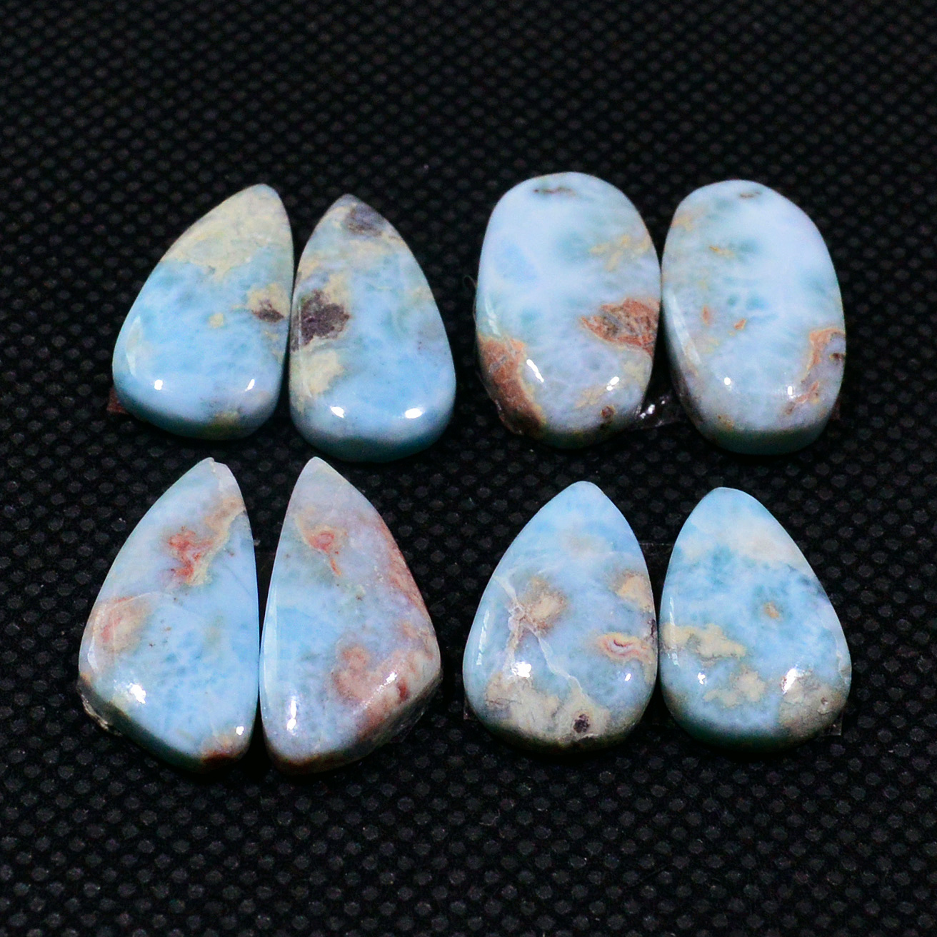 4 Pairs 58Cts Natural Larimar Gemstone Cabochon Pair Lot For Jewelry Making 18x9 9x9mm 19126