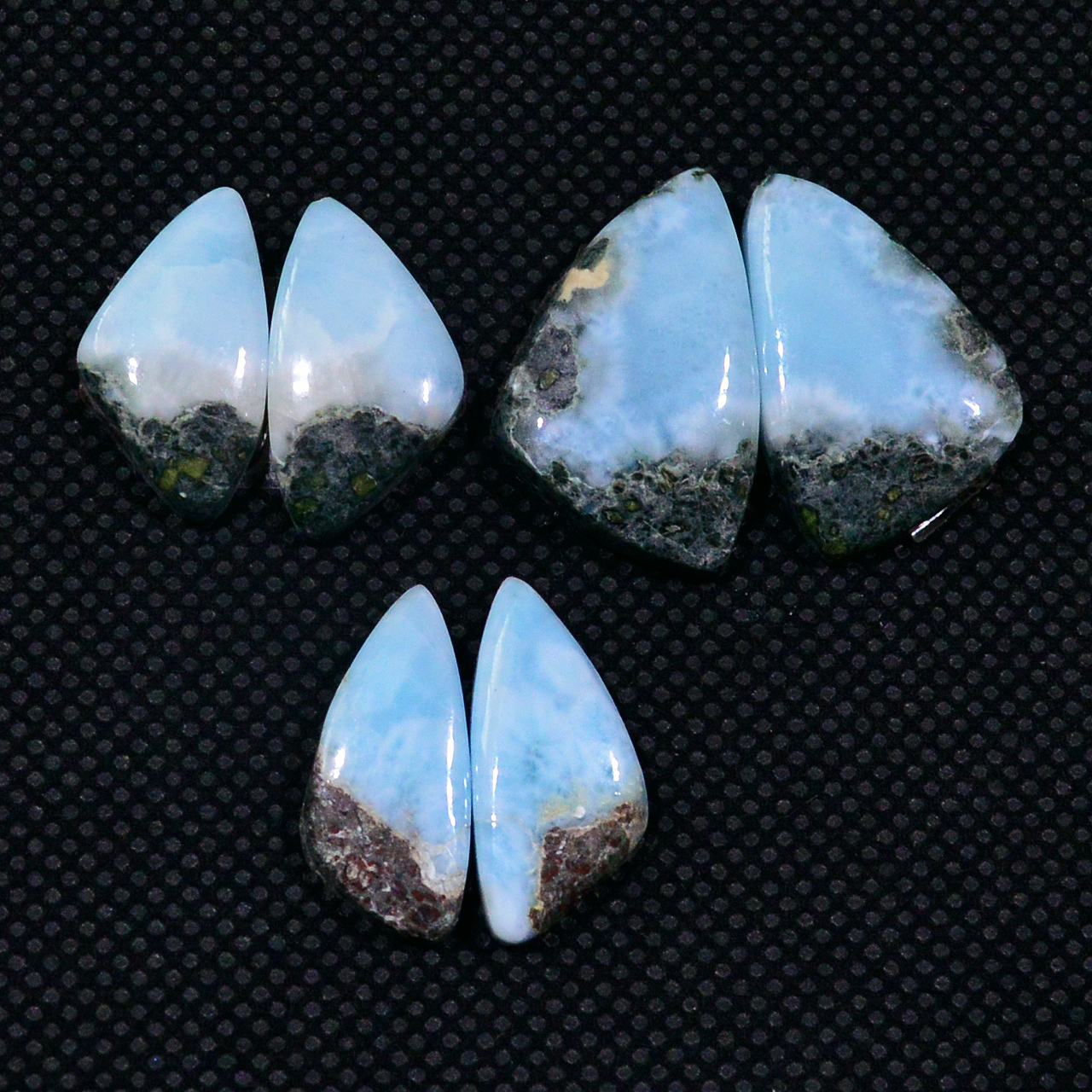 3 Pairs 52Cts Natural Larimar Gemstone Cabochon Pair Lot For Jewelry Making 20x13 17x7mm 19127