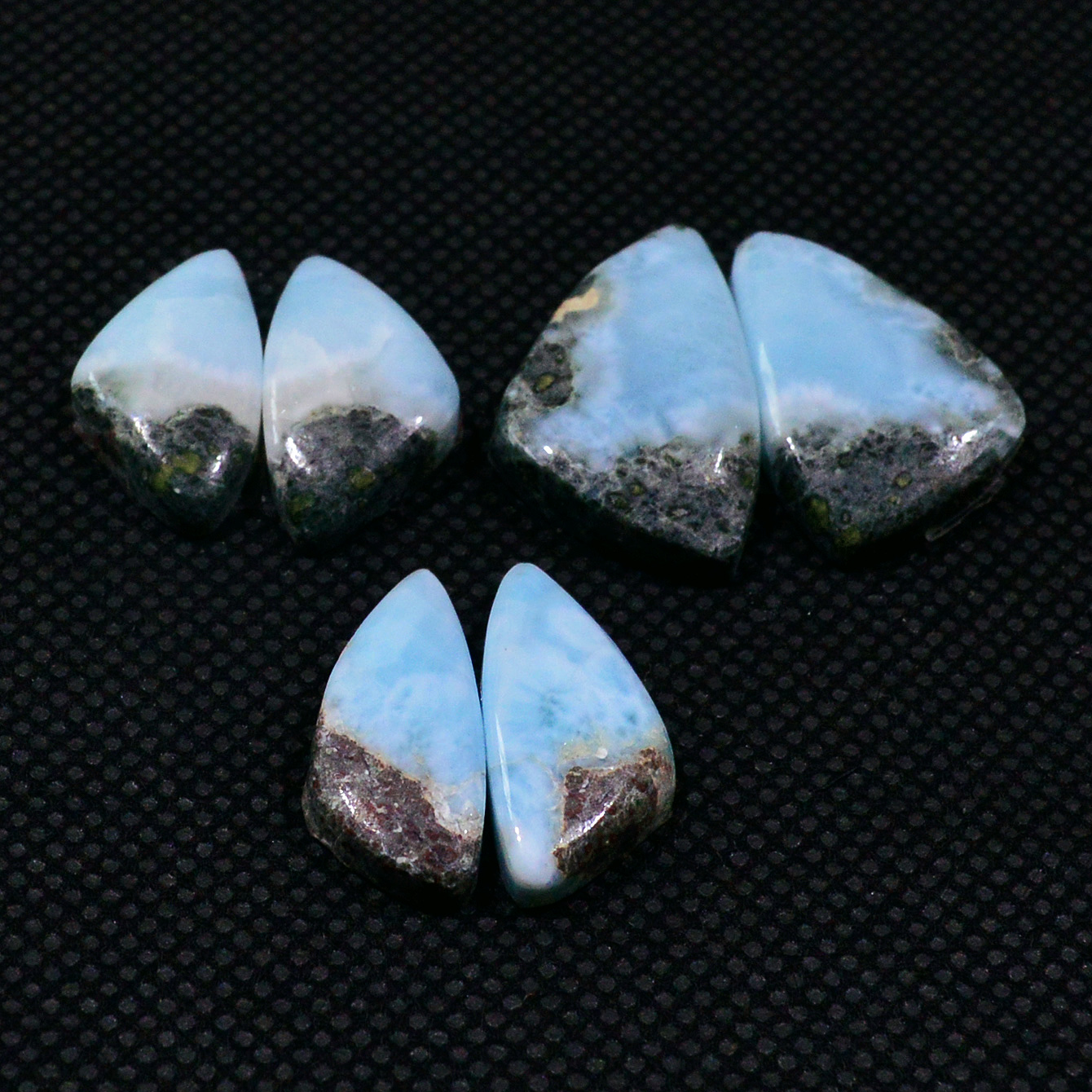3 Pairs 52Cts Natural Larimar Gemstone Cabochon Pair Lot For Jewelry Making 20x13 17x7mm 19127