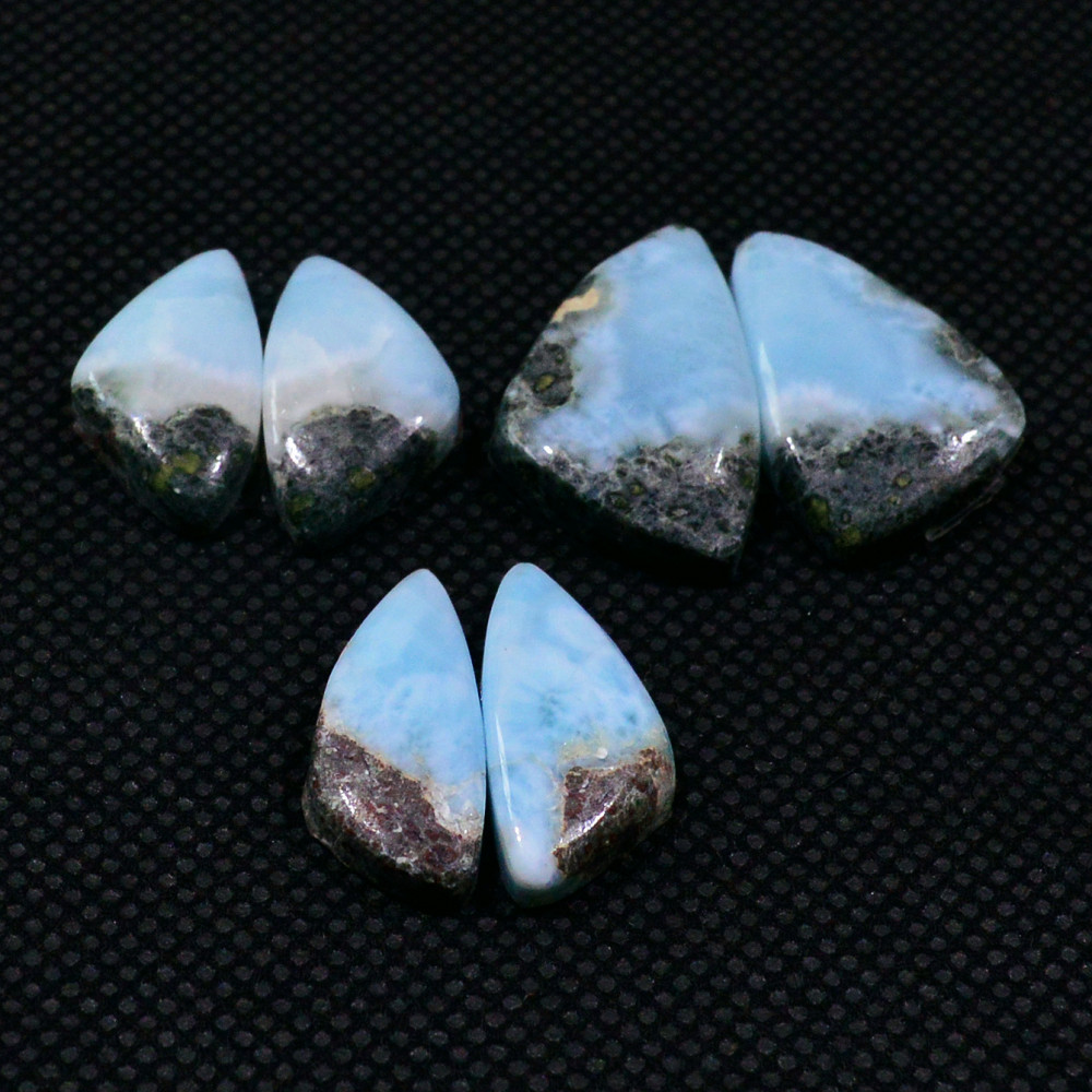 Image of 3 Pairs 52Cts Natural Larimar Gemstone Cabochon Pair Lot For Jewelry Making 20x13  17x7mm #19127