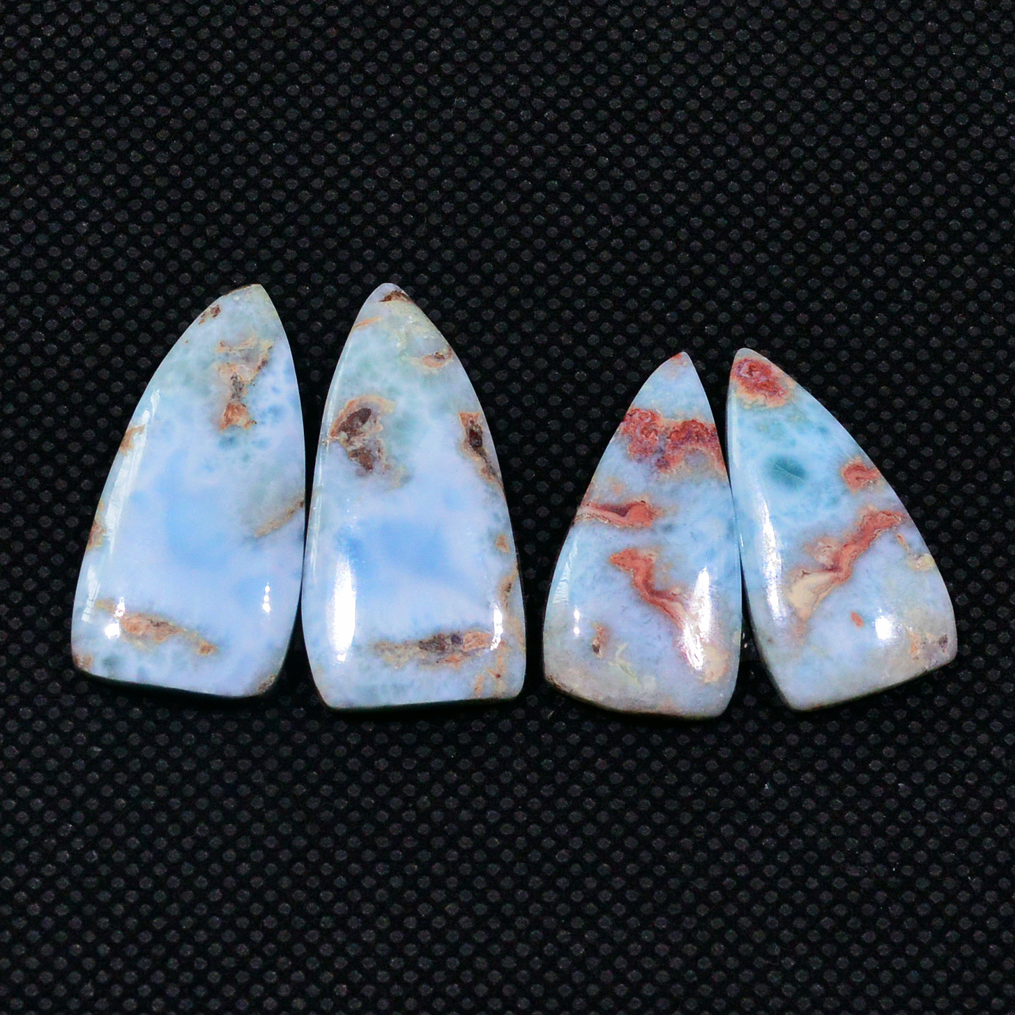 2 Pairs 60Cts Natural Larimar Gemstone Cabochon Pair Lot For Jewelry Making 27x13 23x11mm 19128