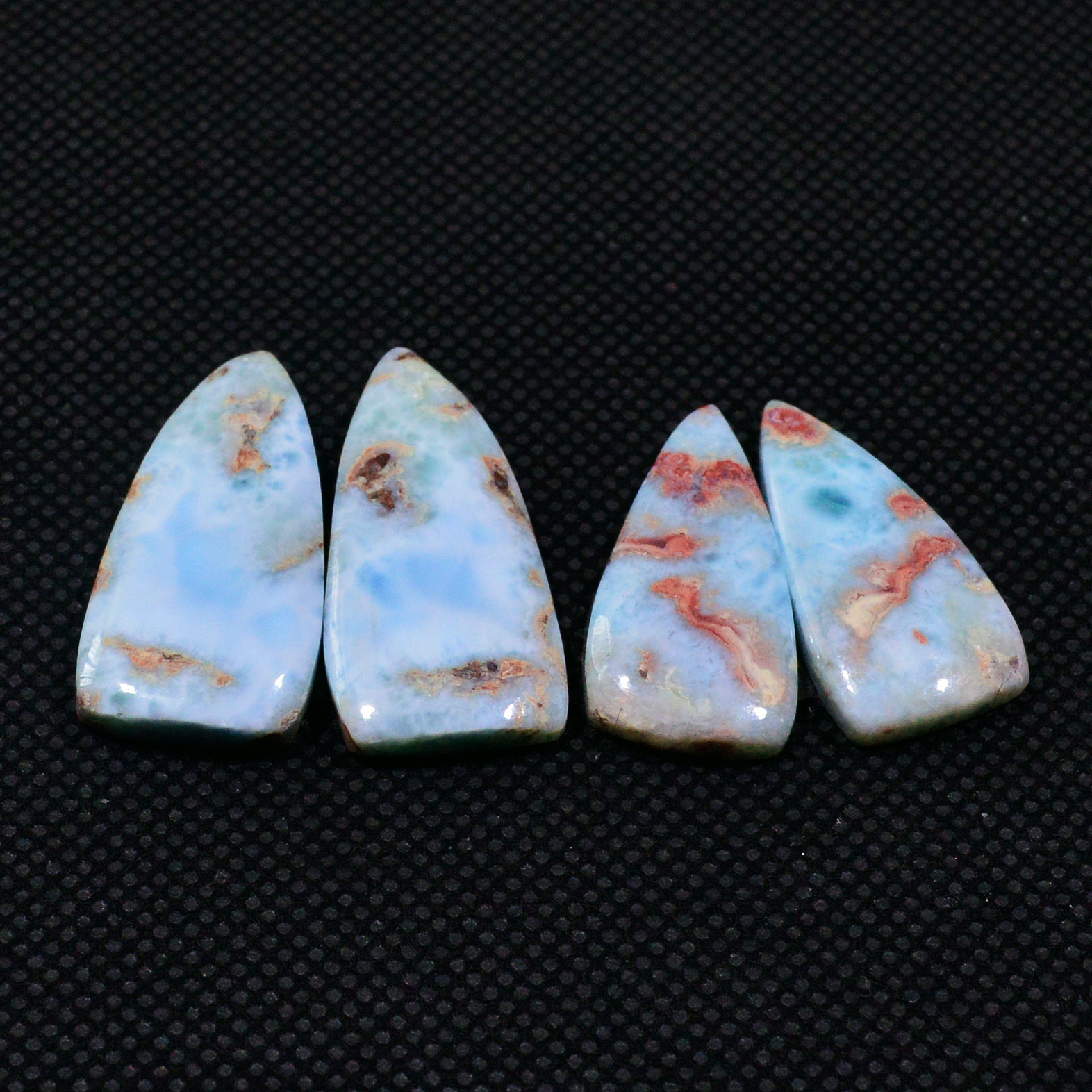 2 Pairs 60Cts Natural Larimar Gemstone Cabochon Pair Lot For Jewelry Making 27x13 23x11mm 19128