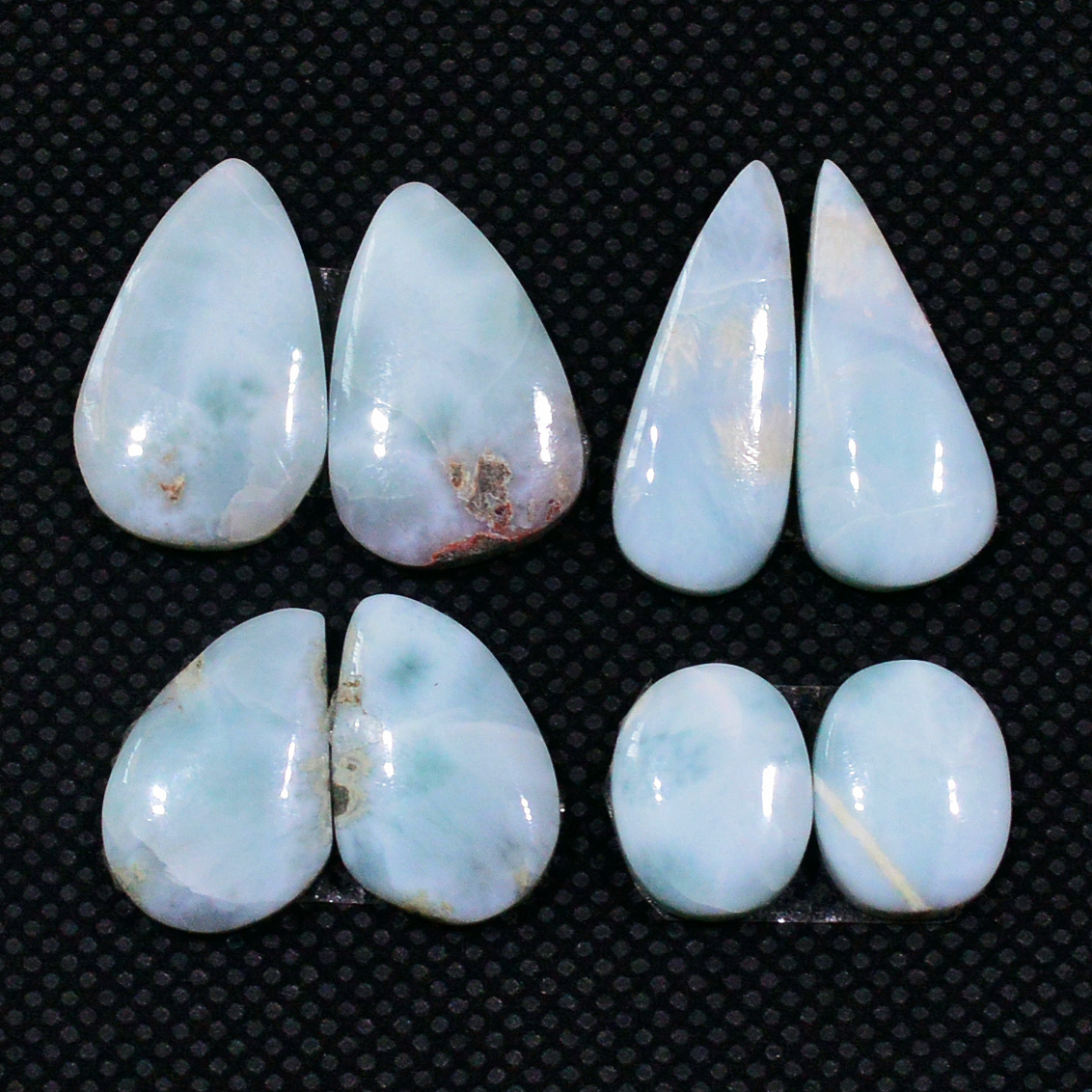 4 Pairs 52Cts Natural Larimar Gemstone Cabochon Pair Lot For Jewelry Making 20x7 10x7mm 19129