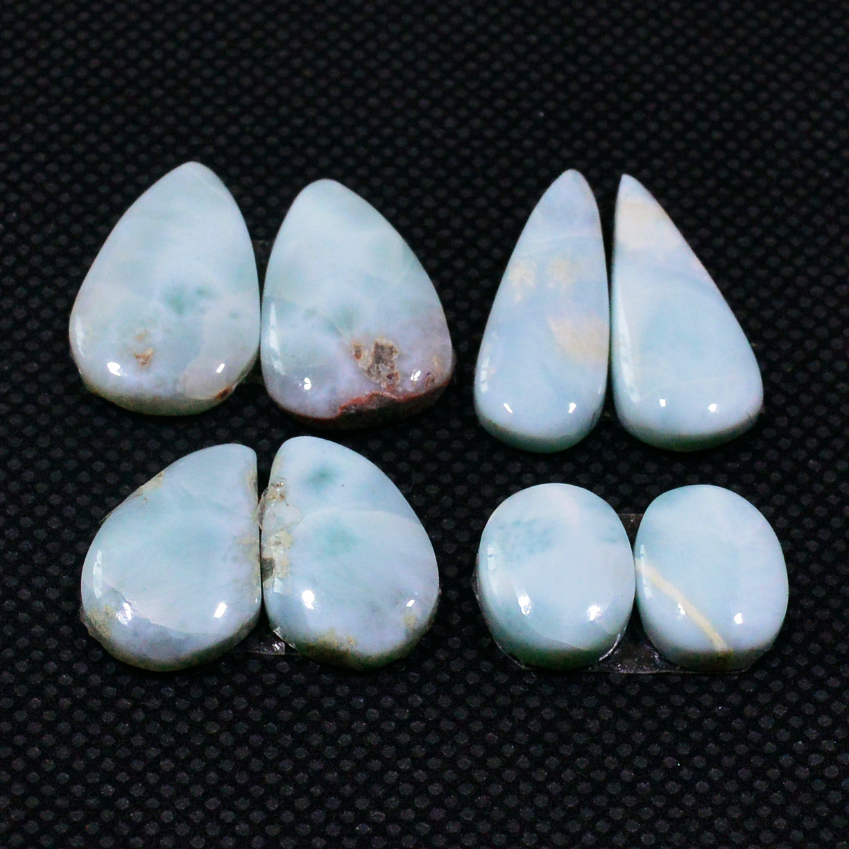 4 Pairs 52Cts Natural Larimar Gemstone Cabochon Pair Lot For Jewelry Making 20x7 10x7mm 19129