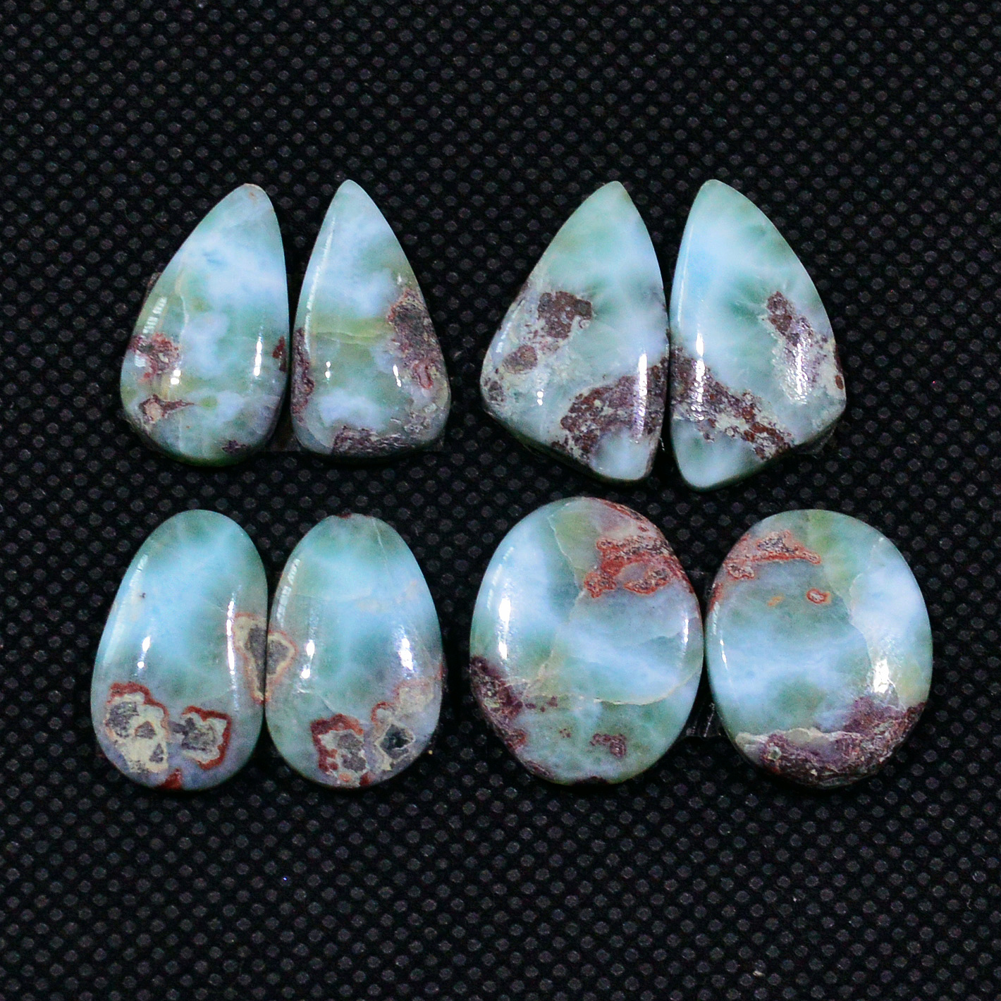 4 Pairs 75Cts Natural Larimar Gemstone Cabochon Pair Lot For Jewelry Making 16X13 16x8mm 19130