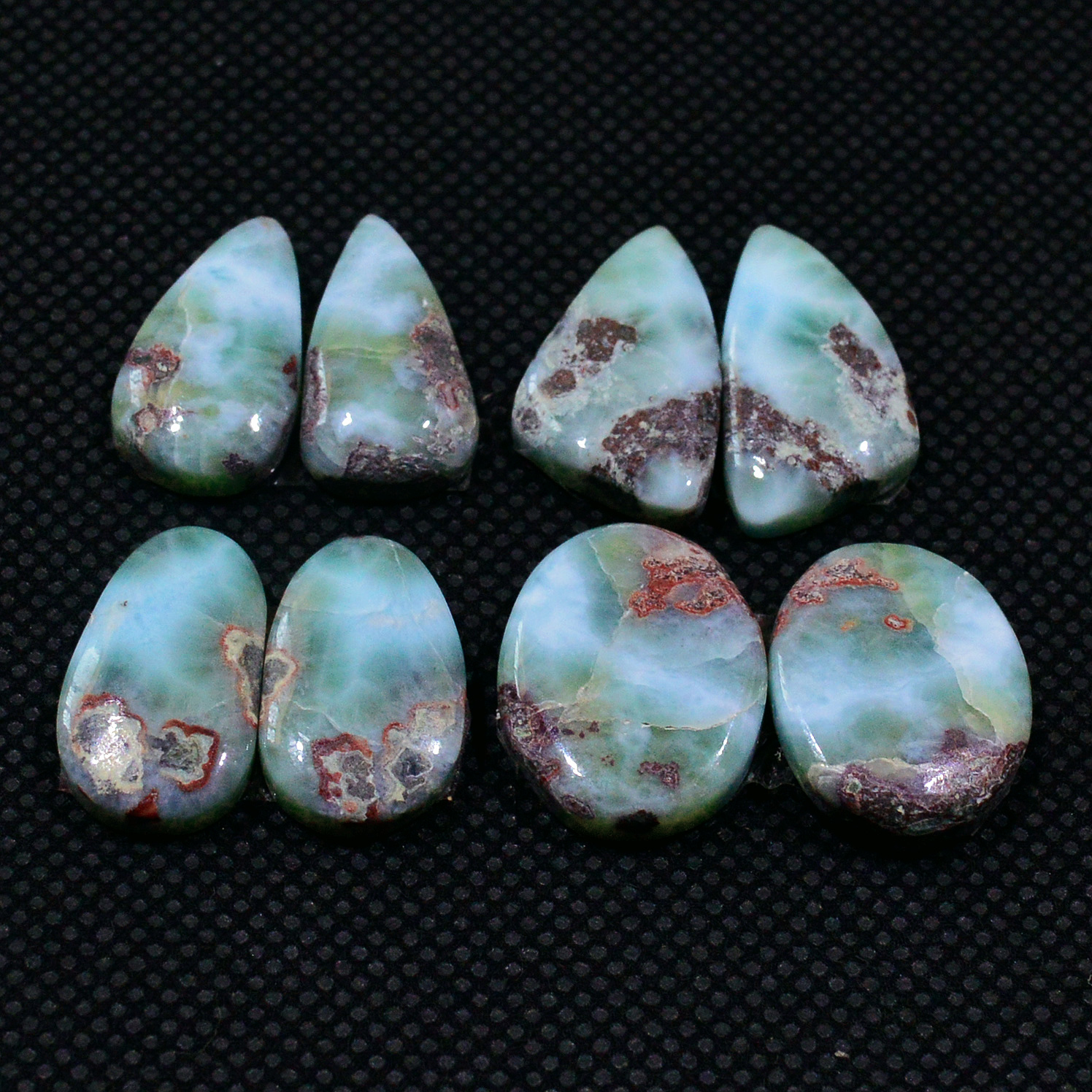 4 Pairs 75Cts Natural Larimar Gemstone Cabochon Pair Lot For Jewelry Making 16X13 16x8mm 19130