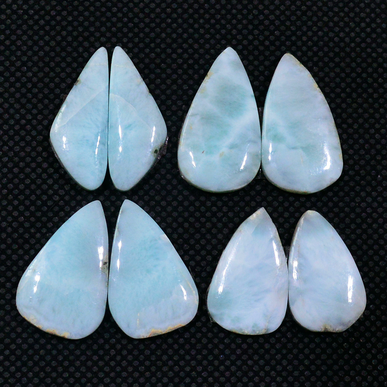 4 Pairs 67Cts Natural Larimar Gemstone Cabochon Pair Lot For Jewelry Making 20X12 18X10mm 19131