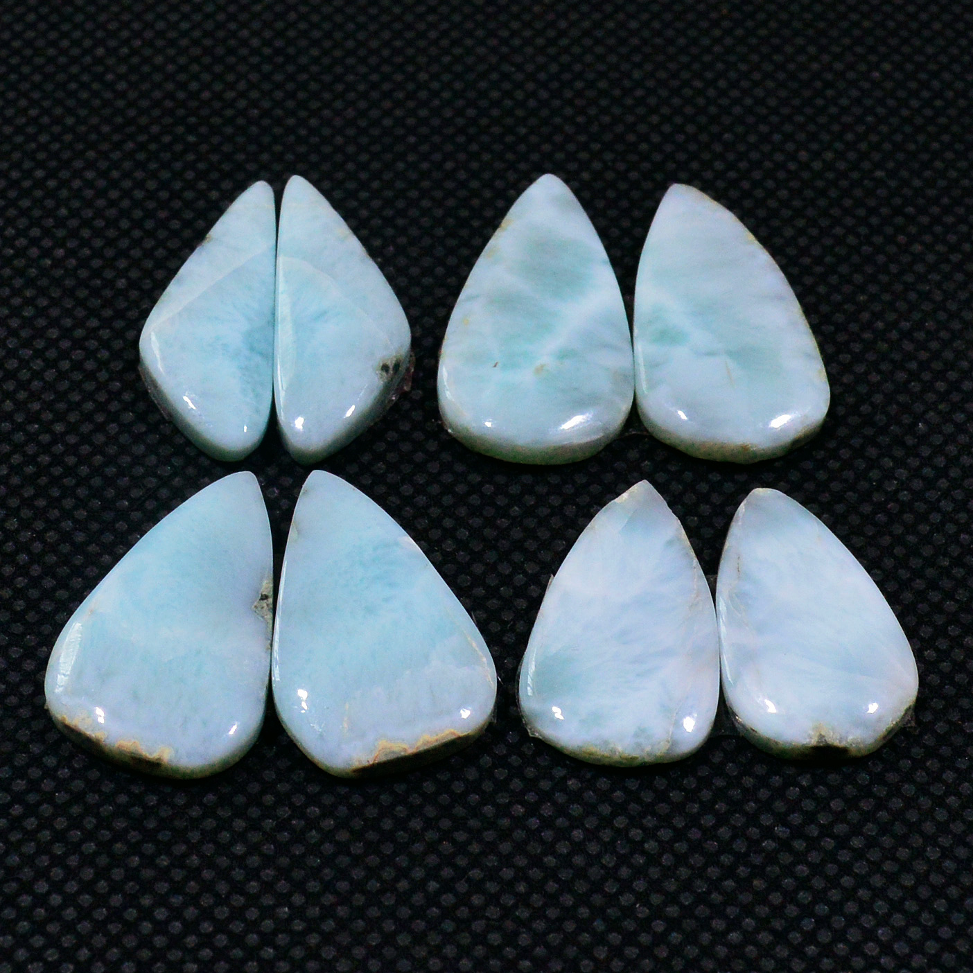 4 Pairs 67Cts Natural Larimar Gemstone Cabochon Pair Lot For Jewelry Making 20X12 18X10mm 19131