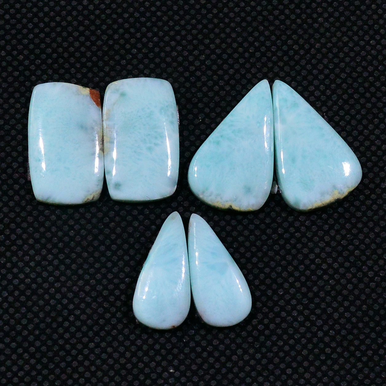 3 Pairs 50Cts Natural Larimar Gemstone Cabochon Pair Lot For Jewelry Making 20X11 16X6mm 19132