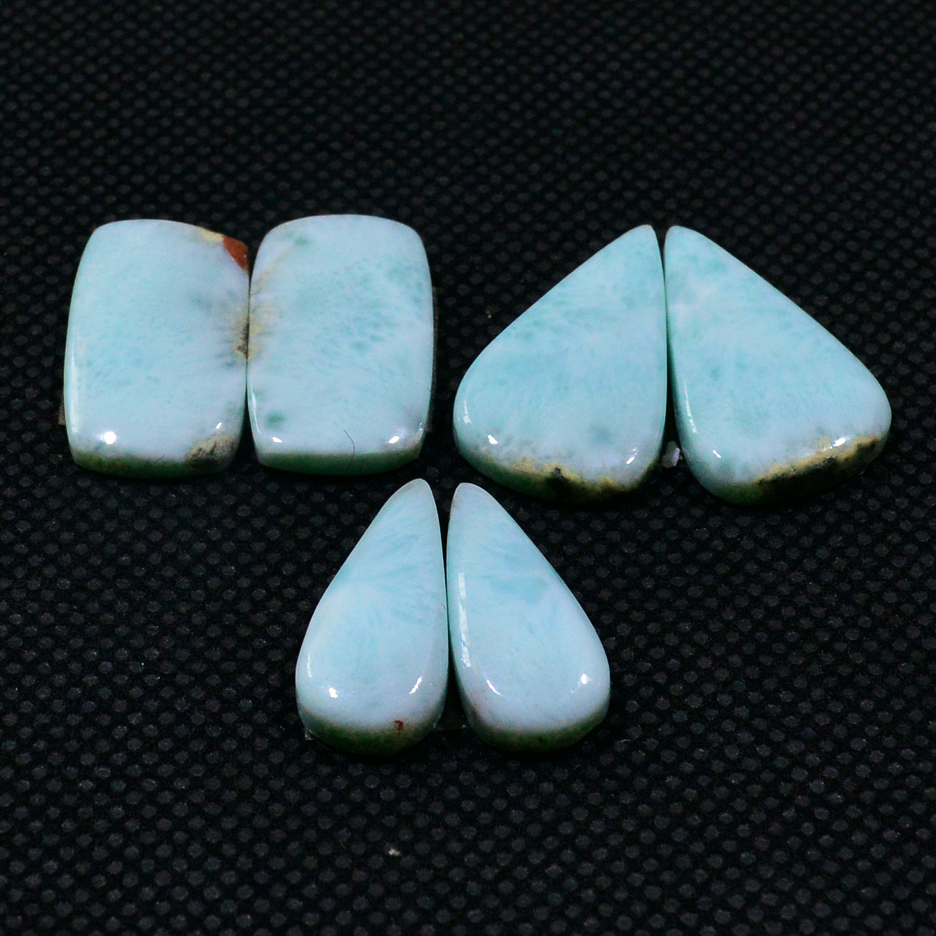 3 Pairs 50Cts Natural Larimar Gemstone Cabochon Pair Lot For Jewelry Making 20X11 16X6mm 19132
