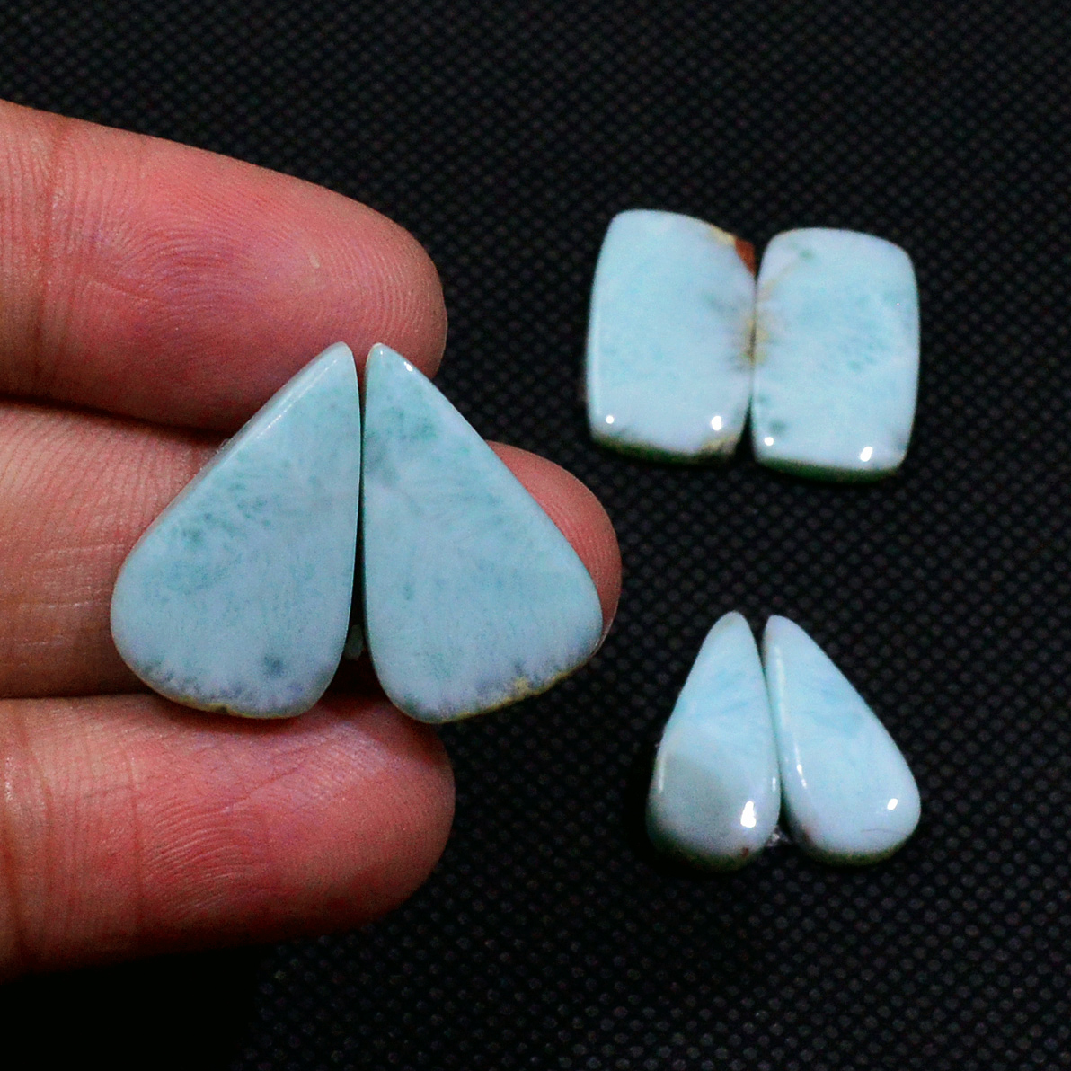 3 Pairs 50Cts Natural Larimar Gemstone Cabochon Pair Lot For Jewelry Making 20X11 16X6mm 19132