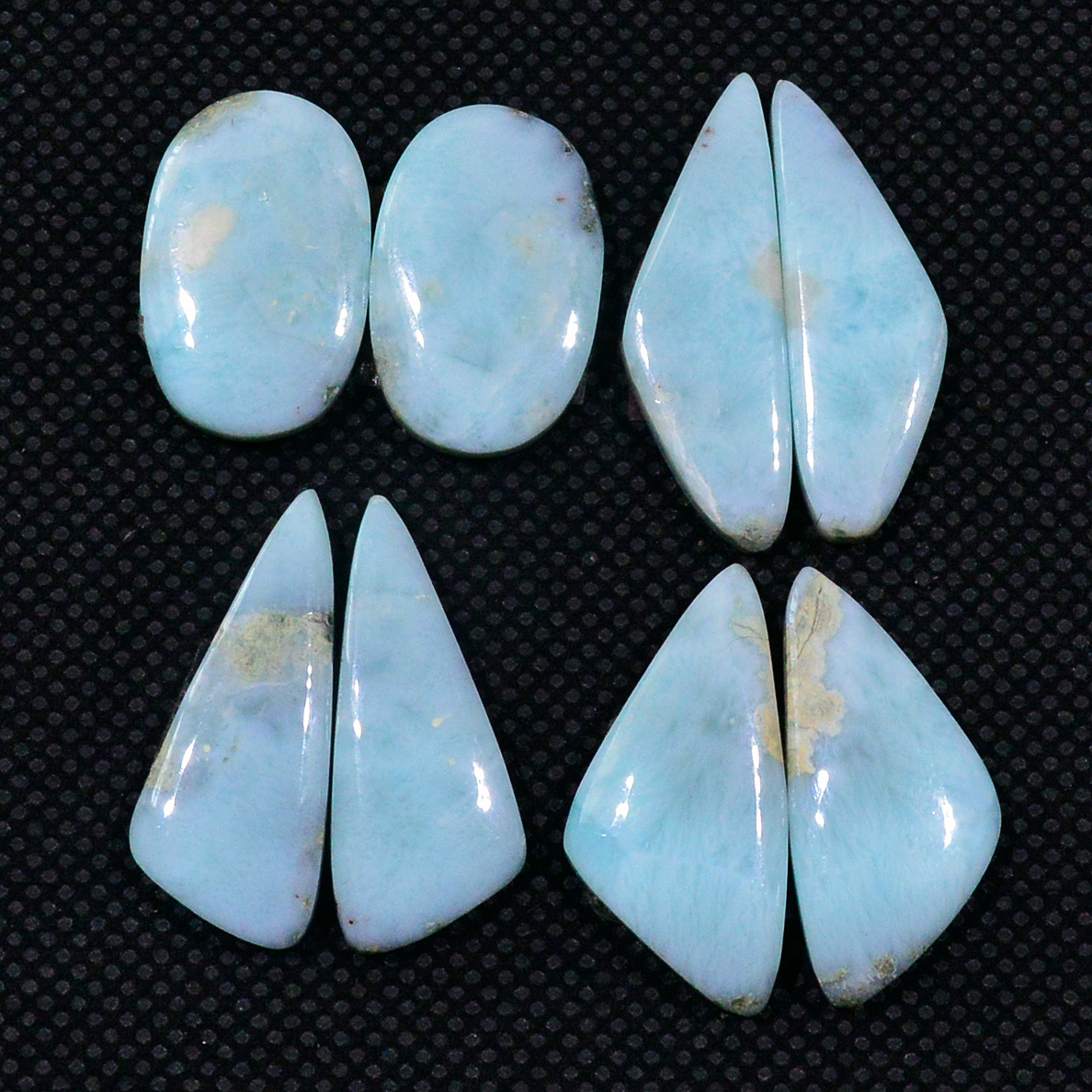4 Pairs 83Cts Natural Larimar Gemstone Cabochon Pair Lot For Jewelry Making 25x7 18x11mm 19133