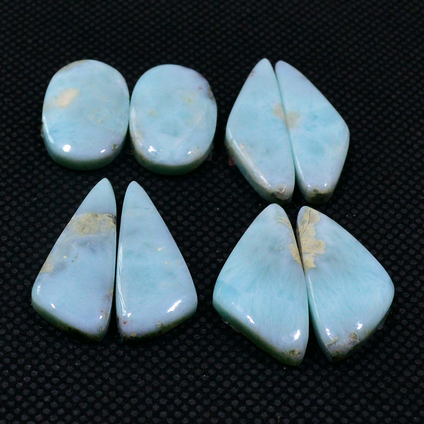 4 Pairs 83Cts Natural Larimar Gemstone Cabochon Pair Lot For Jewelry Making 25x7 18x11mm 19133