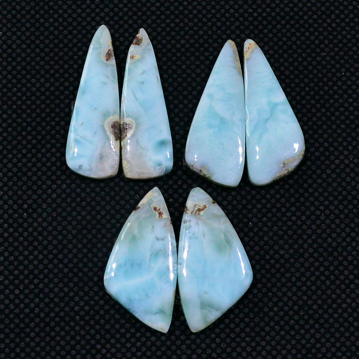3 Pairs 65Cts Natural Larimar Gemstone Cabochon Pair Lot For Jewelry Making 28x8 25x11mm 19134