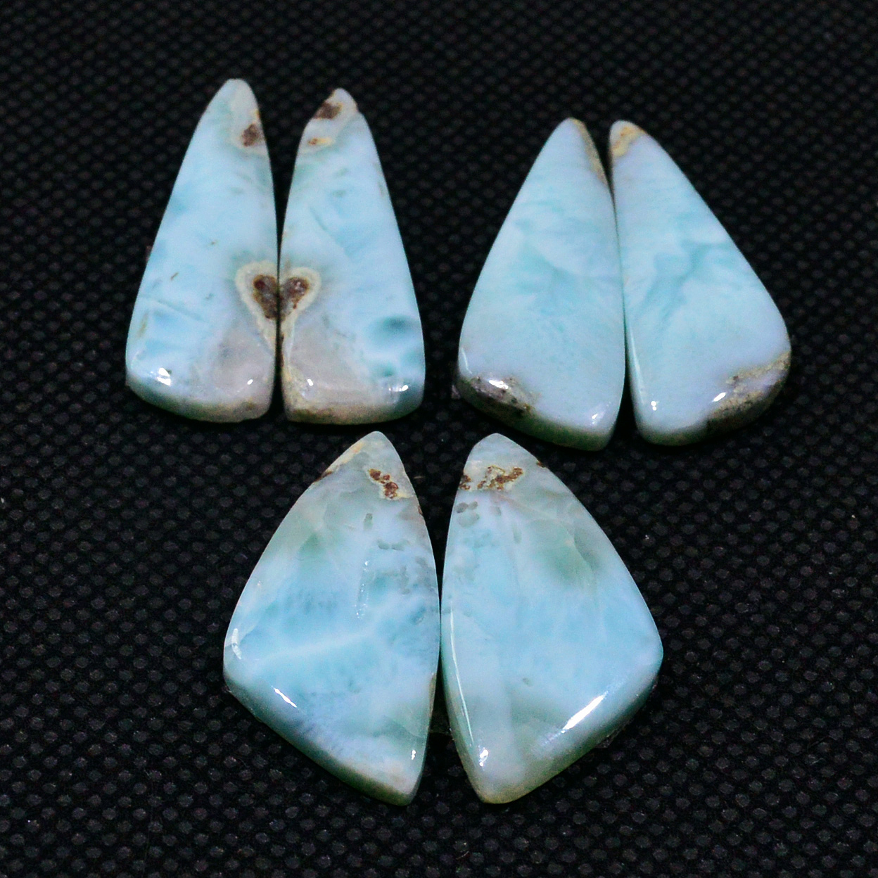 3 Pairs 65Cts Natural Larimar Gemstone Cabochon Pair Lot For Jewelry Making 28x8 25x11mm 19134