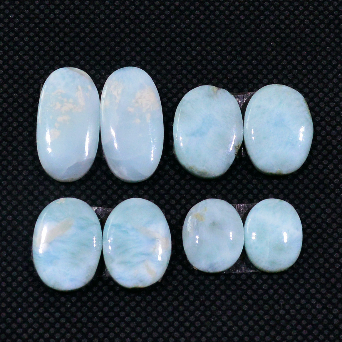 4 Pairs 615Cts Natural Larimar Gemstone Cabochon Pair Lot For Jewelry Making 18x8 10x8mm 19135