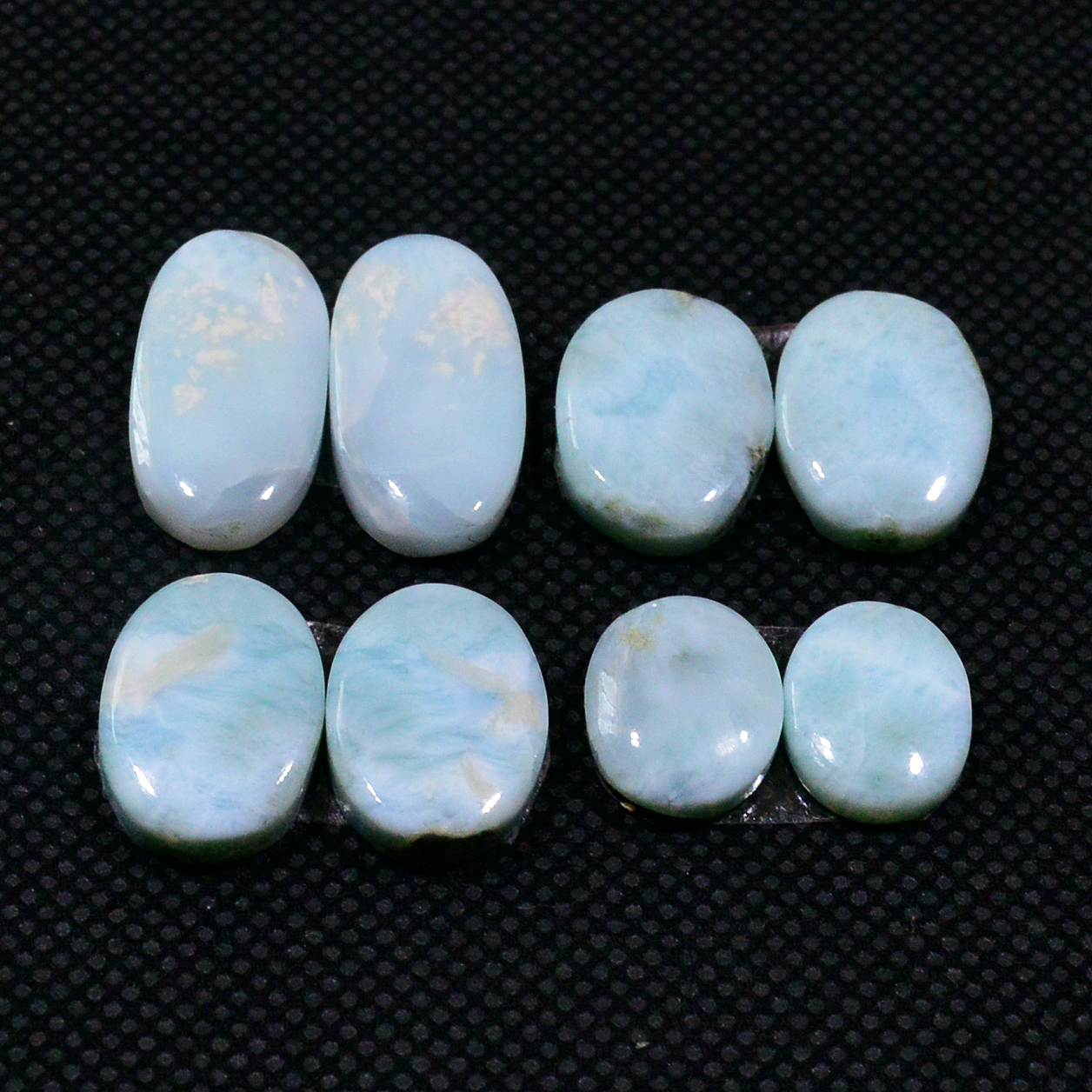 4 Pairs 615Cts Natural Larimar Gemstone Cabochon Pair Lot For Jewelry Making 18x8 10x8mm 19135