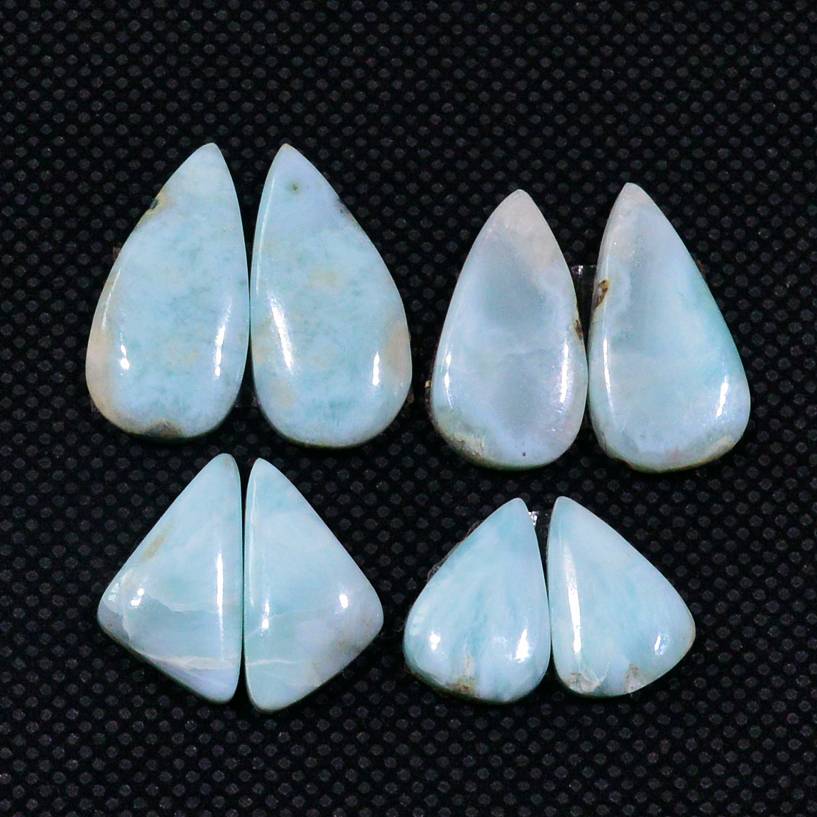 4 Pairs 515Cts Handmade Natural Larimar Gemstone Cabochon Pairs For Dangle Earrings 20x9 13x8mm 19136