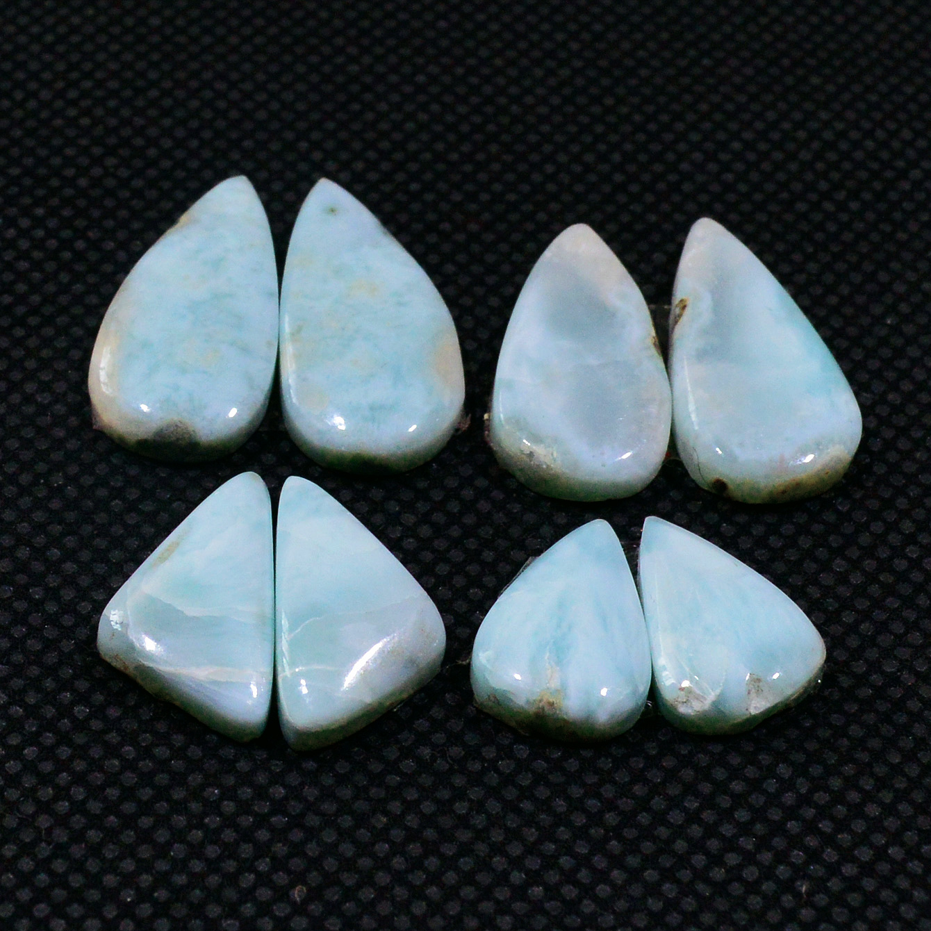 4 Pairs 515Cts Handmade Natural Larimar Gemstone Cabochon Pairs For Dangle Earrings 20x9 13x8mm 19136